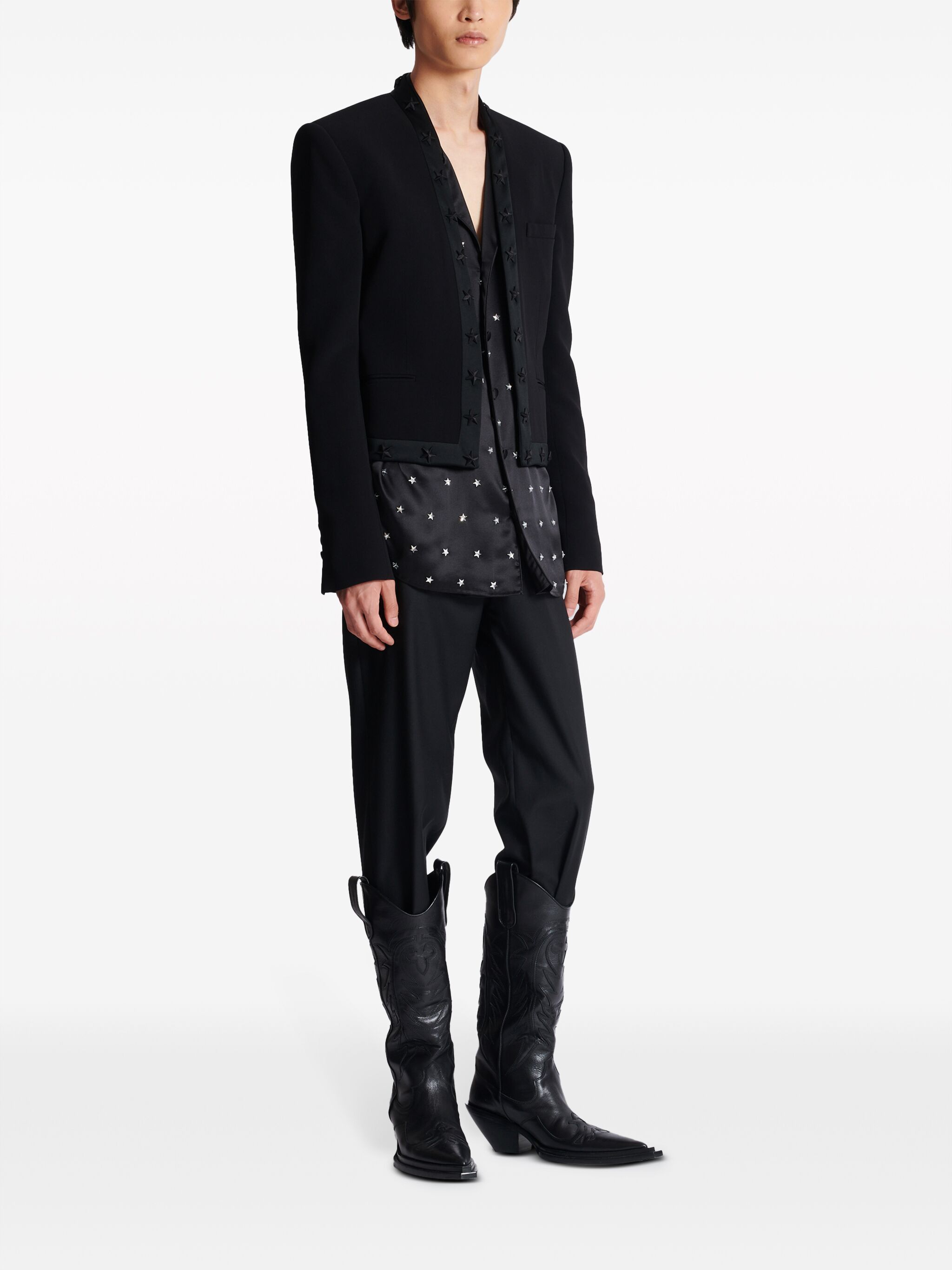 Balmain o1s1wg110125 Spencer Star-Embroidered Jacket in Black Size US L / EU 52-54 / 3 - 3 Thumbnail