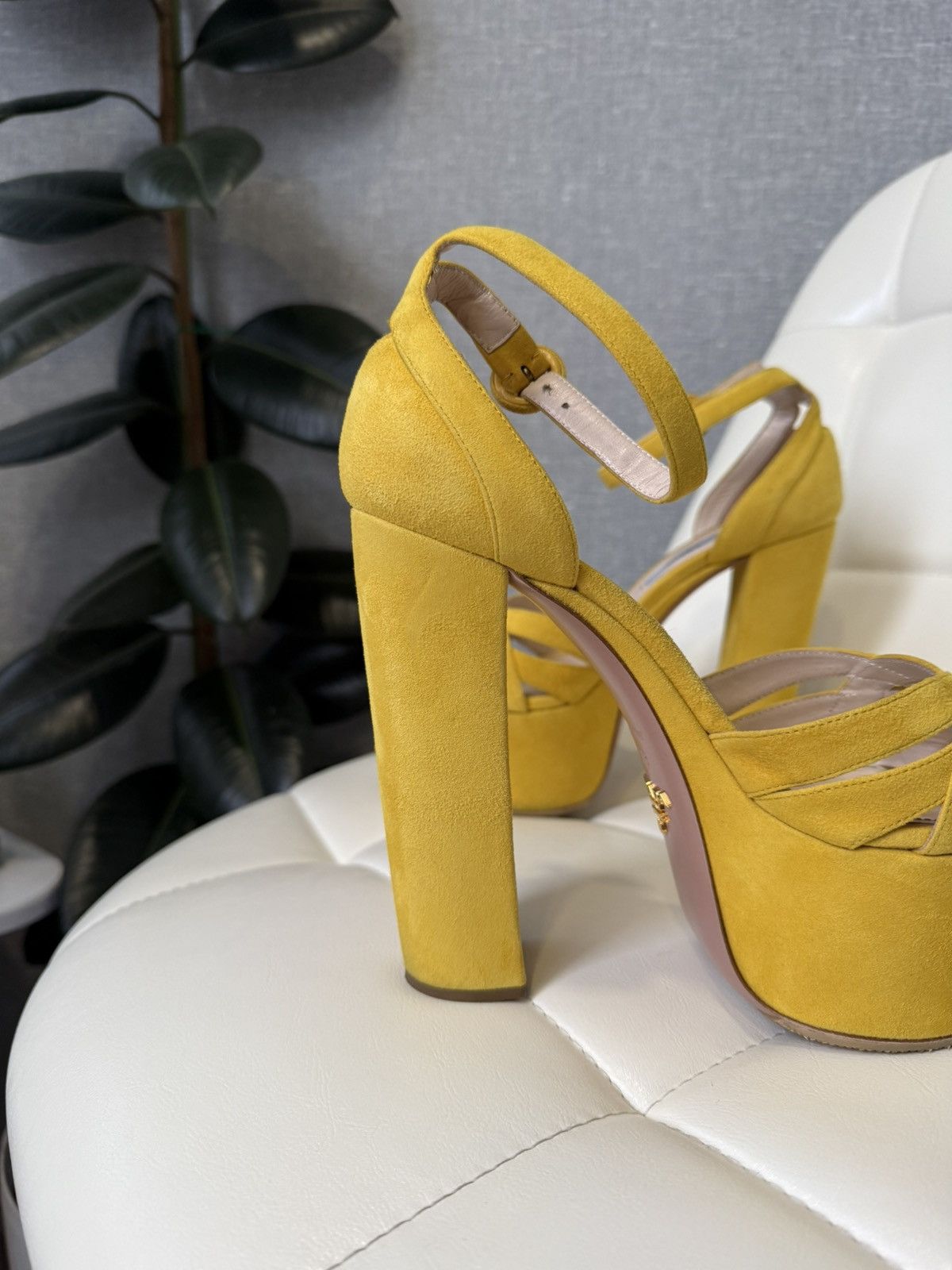 Prada Prada Yellow Suede Platform Sandals Block Heel Shoes Size 38 Size US 8 / IT 38 - 7 Thumbnail