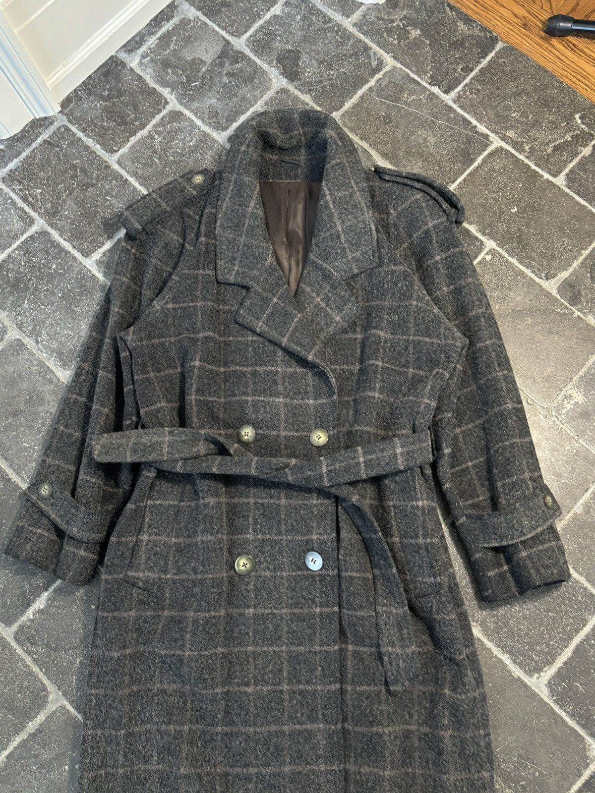 Vintage Vintage Wool Coat Belted Plaid Long Trench Floor Length Grey Size US S / EU 44-46 / 1 - 15 Thumbnail
