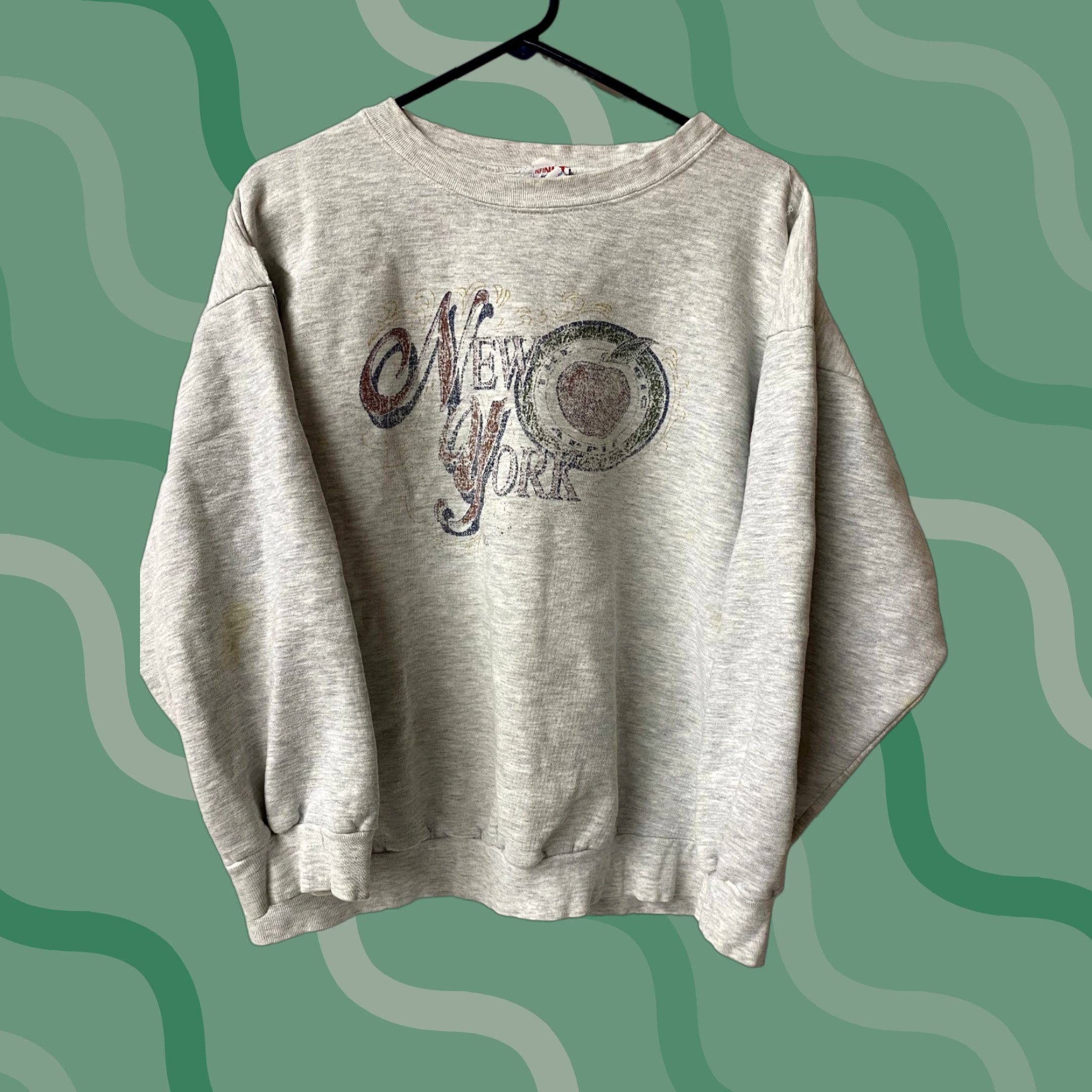 Apple VINTAGE 90s APPLE Sweatshirt Gray L Cotton Blend Grunge Distressed Thrashed Big Apple New York Mens Size US L / EU 52-54 / 3 - 1 Thumbnail
