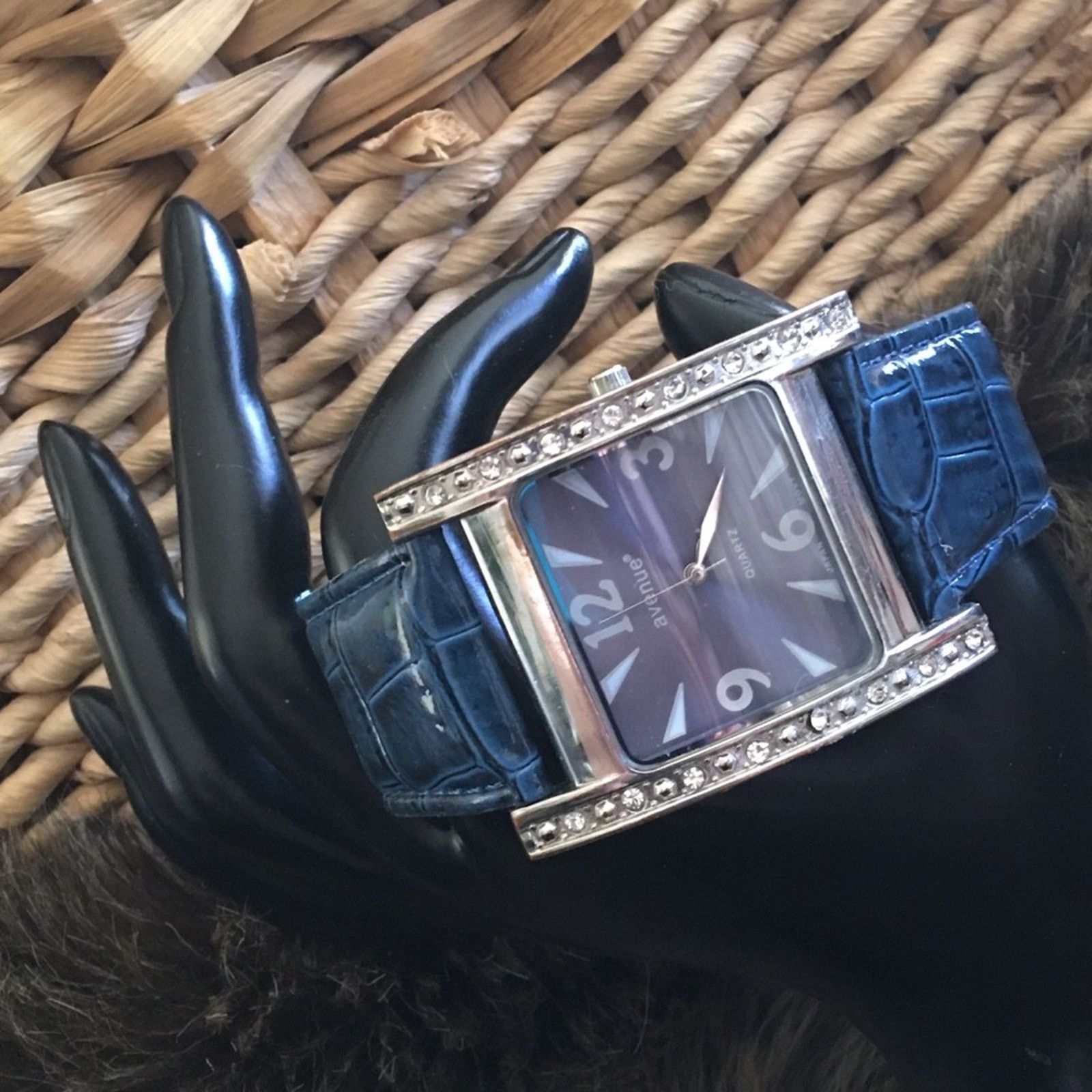 Avenue Ladies Avenue blue croc embossed rhinestone watch Size ONE SIZE - 1 Thumbnail