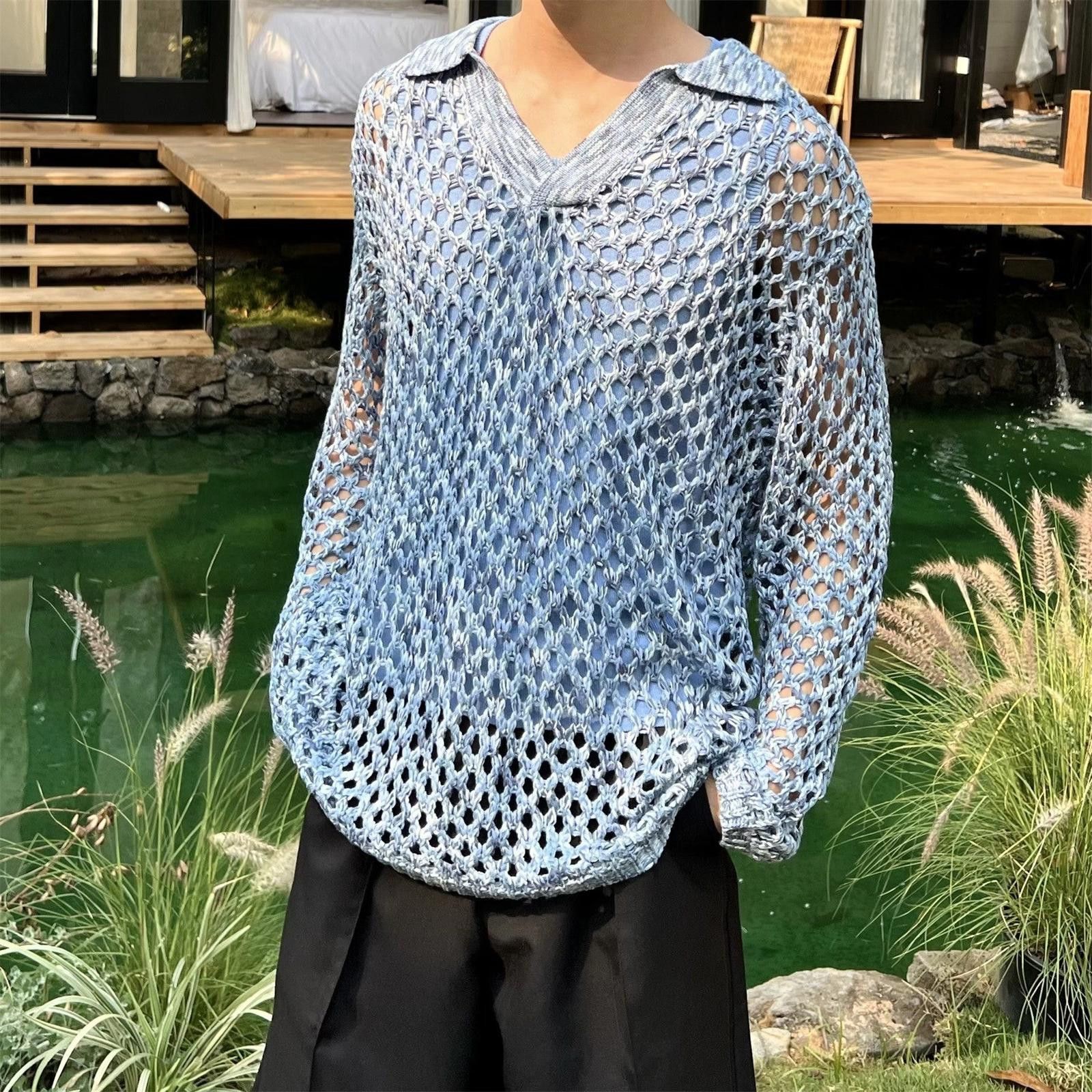 Vintage Mesh Knit Sweater with Collar Size US L / EU 52-54 / 3 - 1 Thumbnail