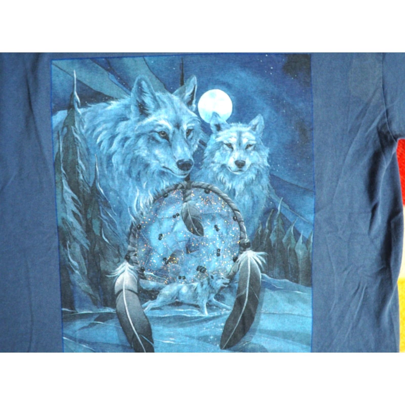 Fruit Of The Loom VTG 90s Fruit of the Loom Wolf Nature Animal Dreamcatcher Blue Tee T-Shirt Mens M Size US M / EU 48-50 / 2 - 3 Thumbnail