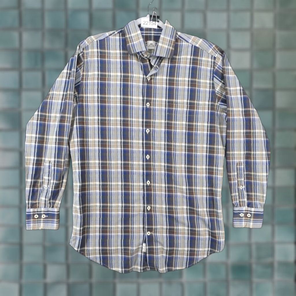 Peter Millar Peter Millar Shirt Mens Medium Long Sleeve Button-Up Plaid Brown Blue Size US M / EU 48-50 / 2 - 1 Thumbnail