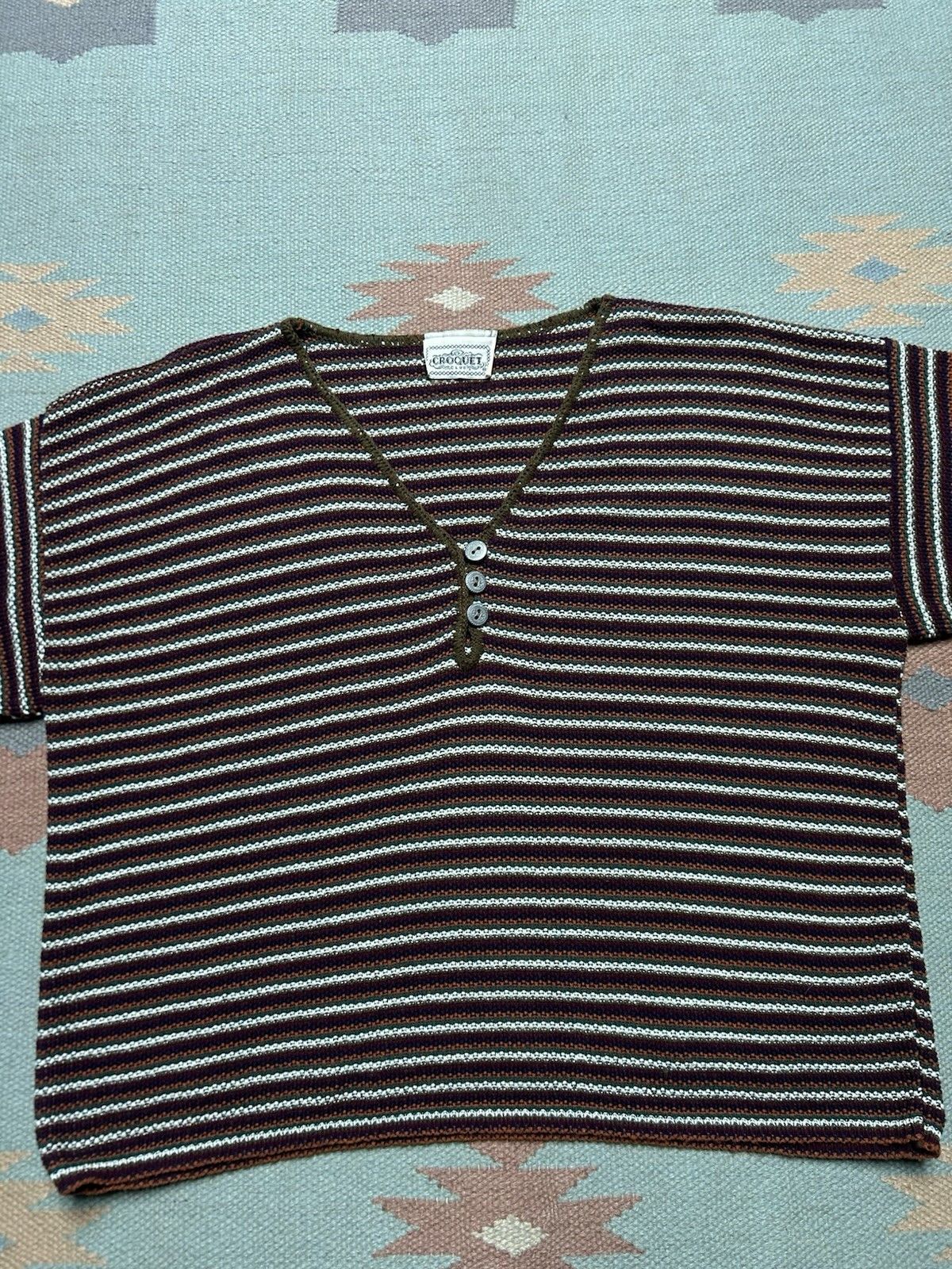 Vintage 90s croquet club sweater acrylic knit shirt striped boxy L Size L / US 10 / IT 46 - 3 Thumbnail