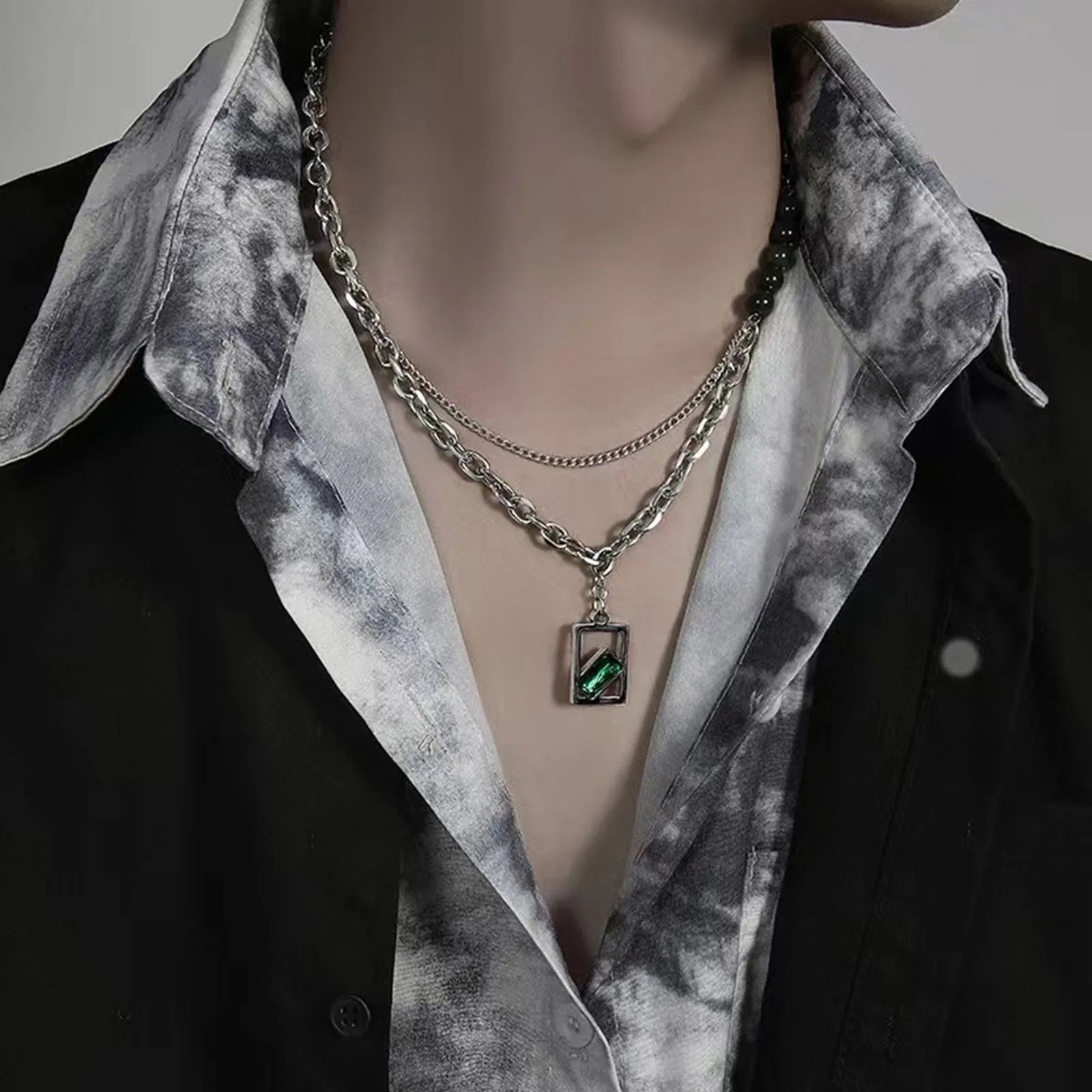 Vintage Geometric Green Stone Necklace Size ONE SIZE - 2 Thumbnail
