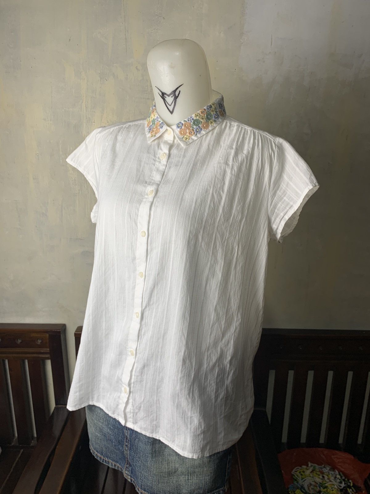 Japanese Brand 2000s ehka sopo Japan Flower Embroidered Collar Loosy Blouse Size M / US 6-8 / IT 42-44 - 2 Thumbnail