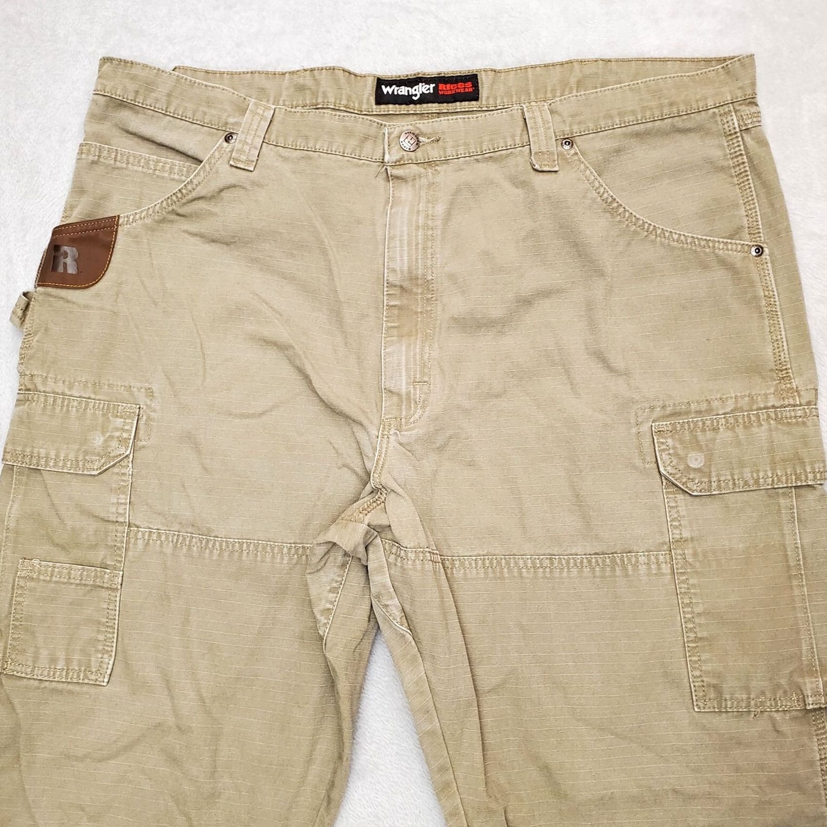 Wrangler Wrangler Pants Mens 42x32 Green Riggs Workwear Carpenter Cargo Ripstop Canvas 5-Pocket Utility Belt Loops Size US 42 / EU 58 - 3 Thumbnail