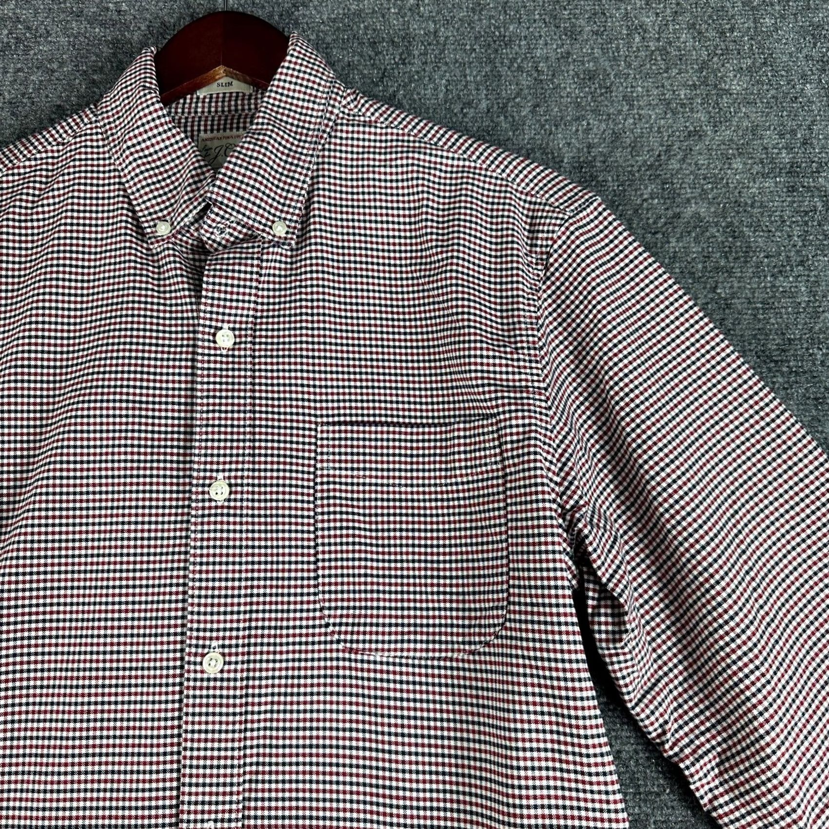 J.Crew J.CREW Shirt Mens M Slim Red White Blue Check Cotton Long Sleeve Button-Down Collar Up Dow Size US M / EU 48-50 / 2 - 5 Thumbnail