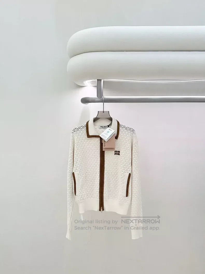 Miu Miu Miu Miu 36 Beige hollow knitted coat Size S / US 4 / IT 40 - 1 Thumbnail