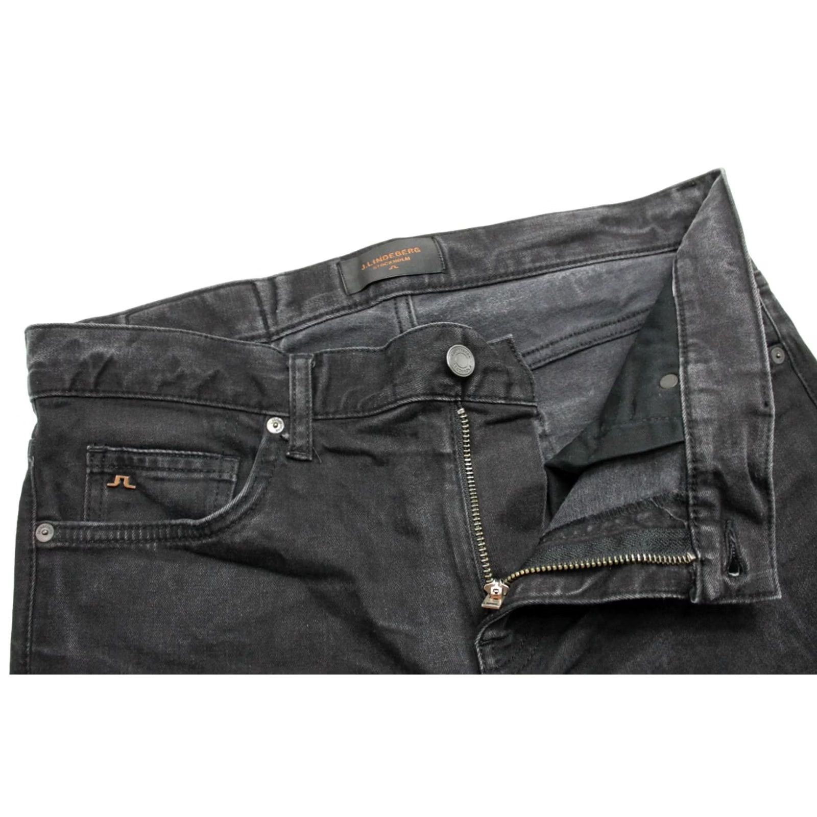 J.Lindeberg J. LINDEBERG Jay Ivy Black Jeans Slim Fit W33/L32 Mens Dark Stretch Whiskers Denim Casual Size US 33 - 4 Thumbnail