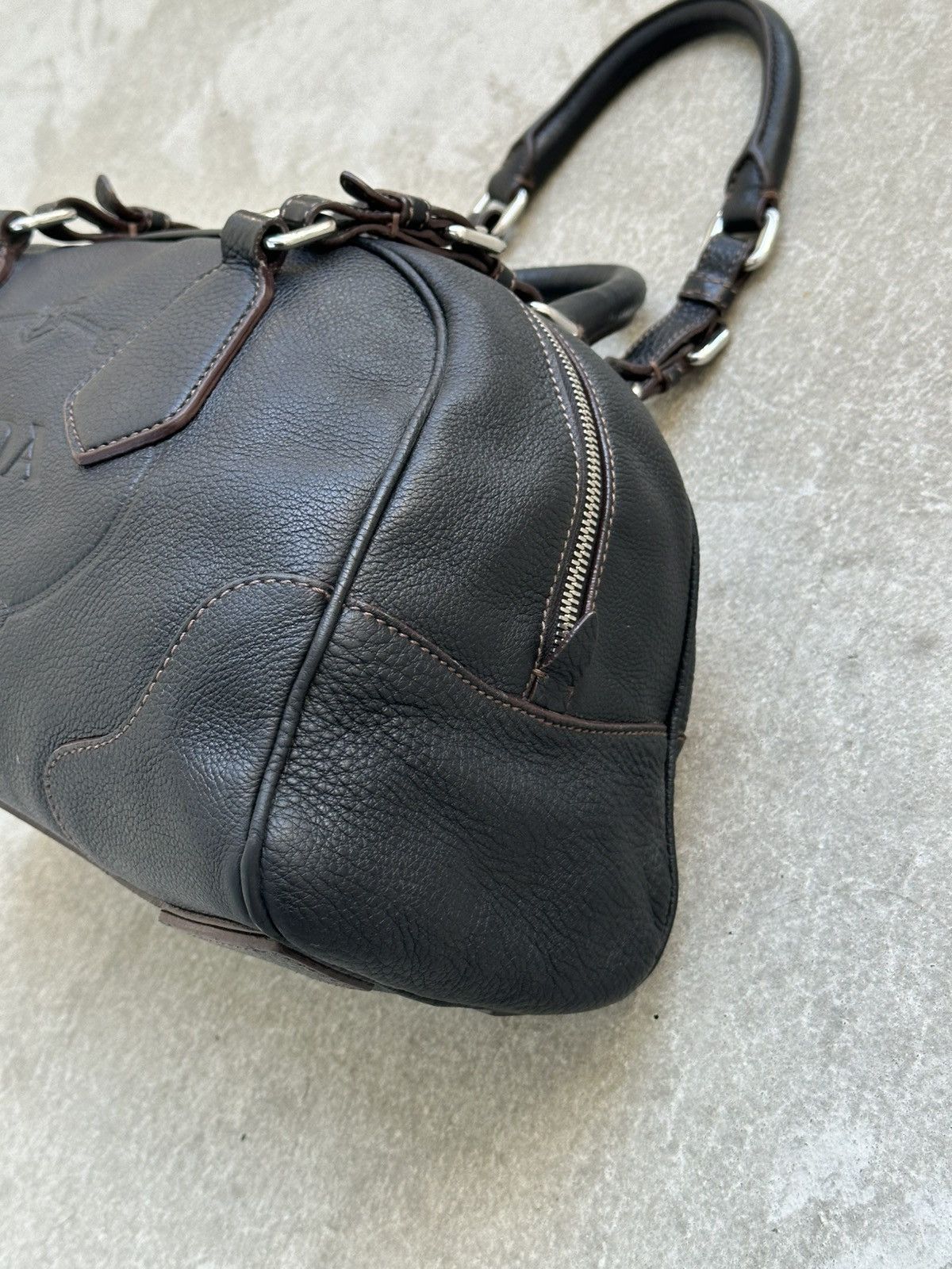 Prada Prada Vitello Daino Logo Bowler Black HandBag Unisex Luxury Size ONE SIZE - 8 Thumbnail