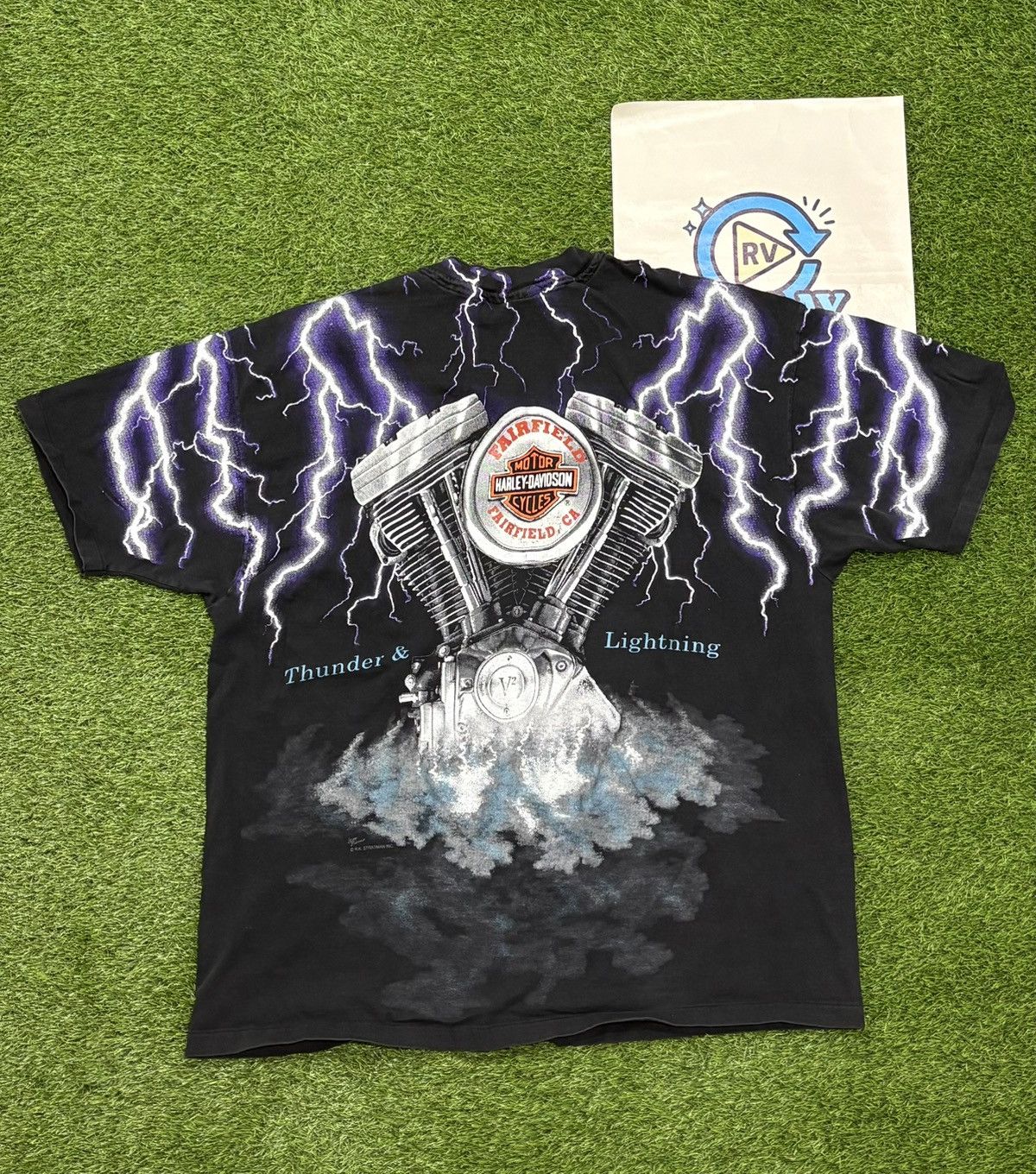 Harley Davidson VINTAGE RARE CLASSIC HARLEY DAVIDSON AOP LIGHTNING TEE Size US XXL / EU 58 / 5 - 2 Thumbnail