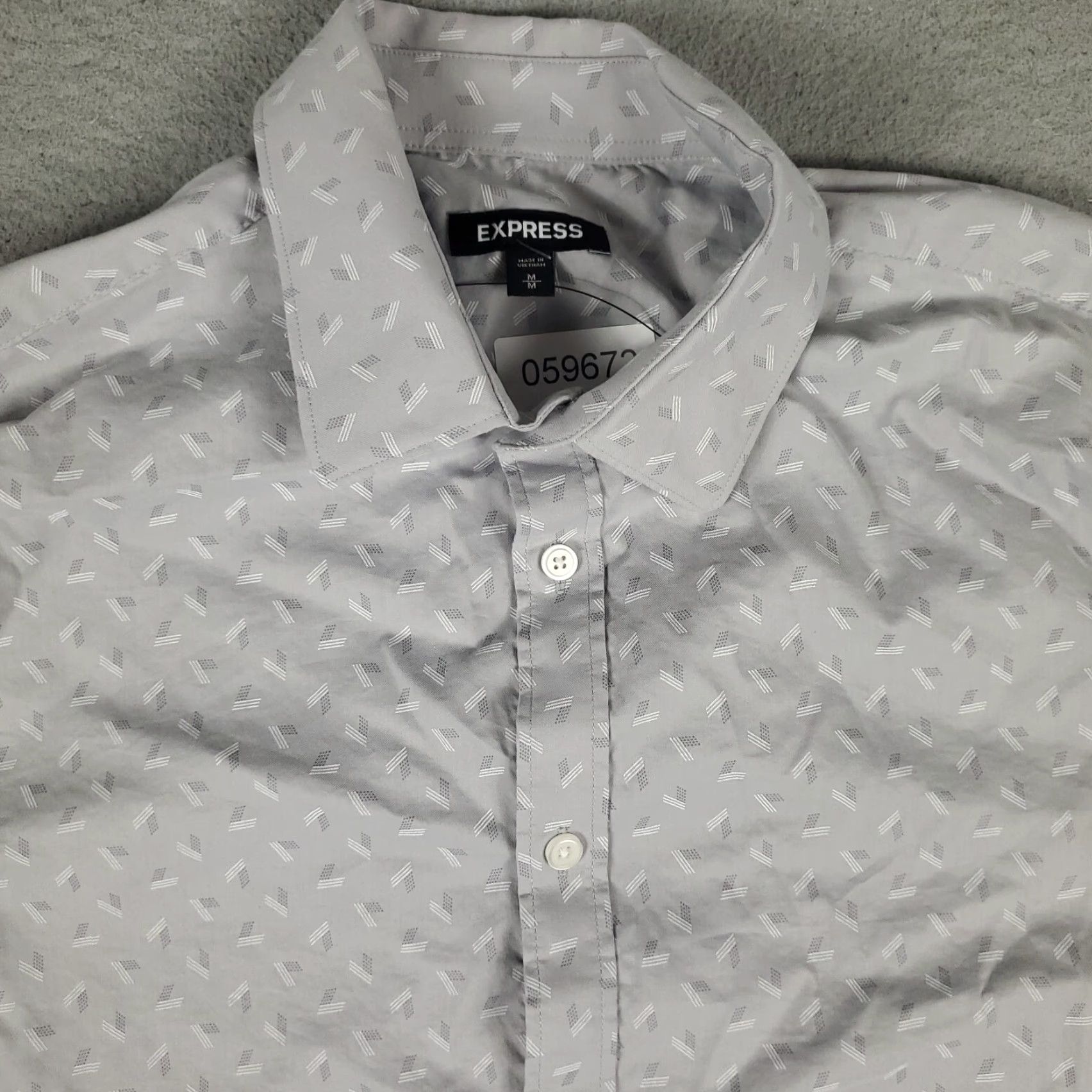Express Express Shirt Mens Medium Gray Geometric Button-Up Long Sleeve Shirt, Cotton, Express Brand, Men's Dress Shirt, 1075 Size US M / EU 48-50 / 2 - 2 Thumbnail