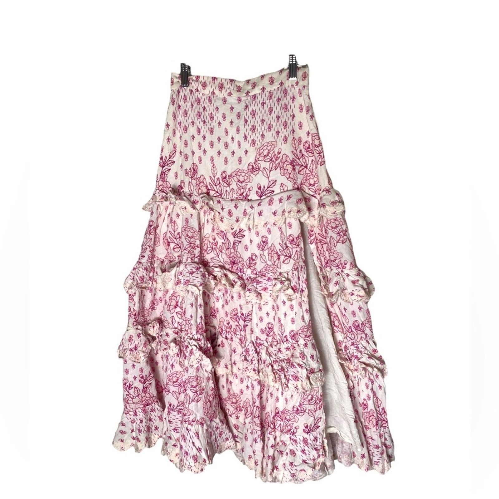 Hemant & Nandita HEMANT AND NANDITA Suki Maxi Skirt in Off White & Crimson M Size 30" / US 8 / IT 44 - 2 Thumbnail