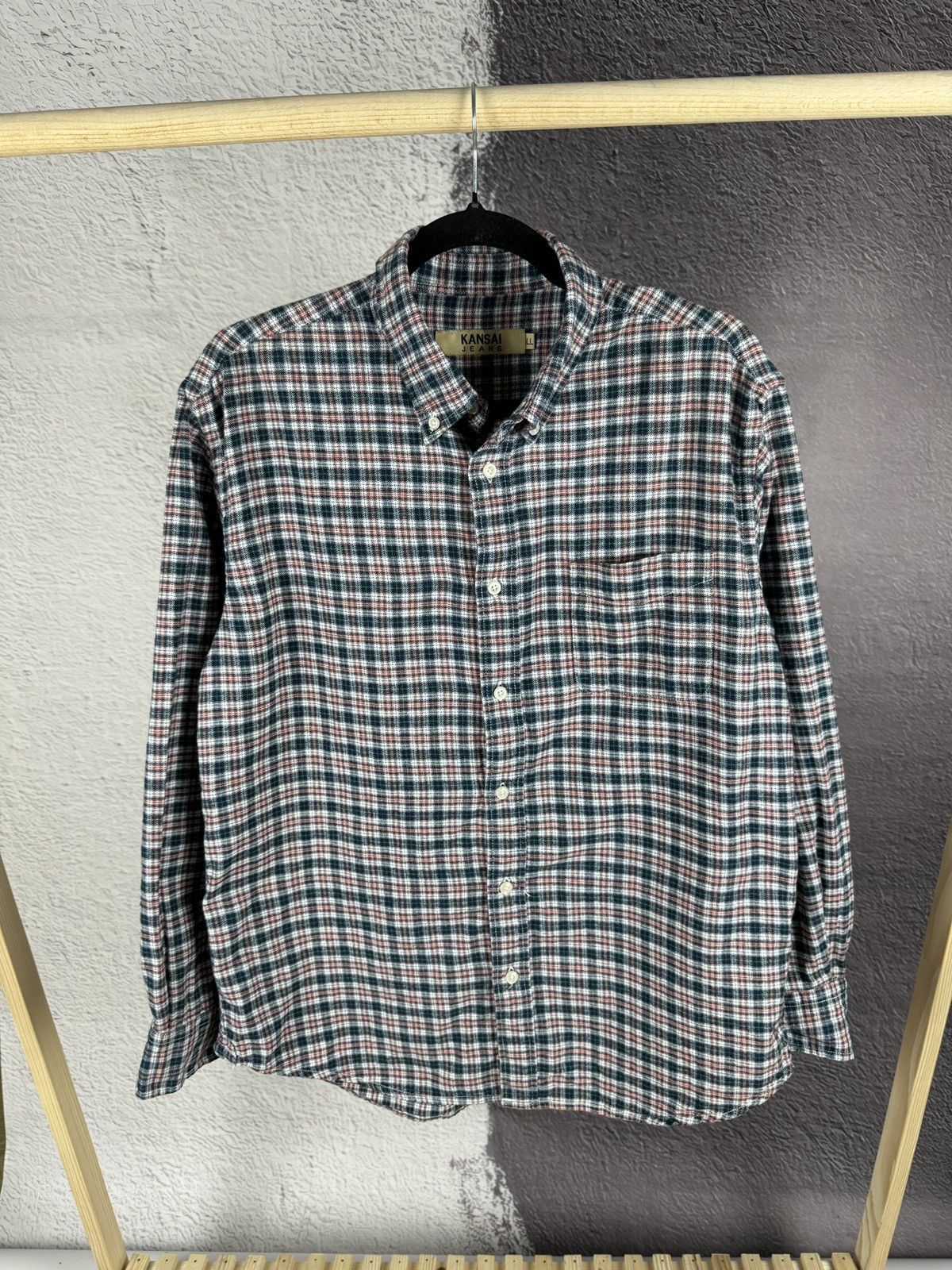 Japanese Brand × Kansai Yamamoto × Vintage Kansai Jeans vintage flannel long sleeve shirt checkered Size US L / EU 52-54 / 3 - 1 Thumbnail