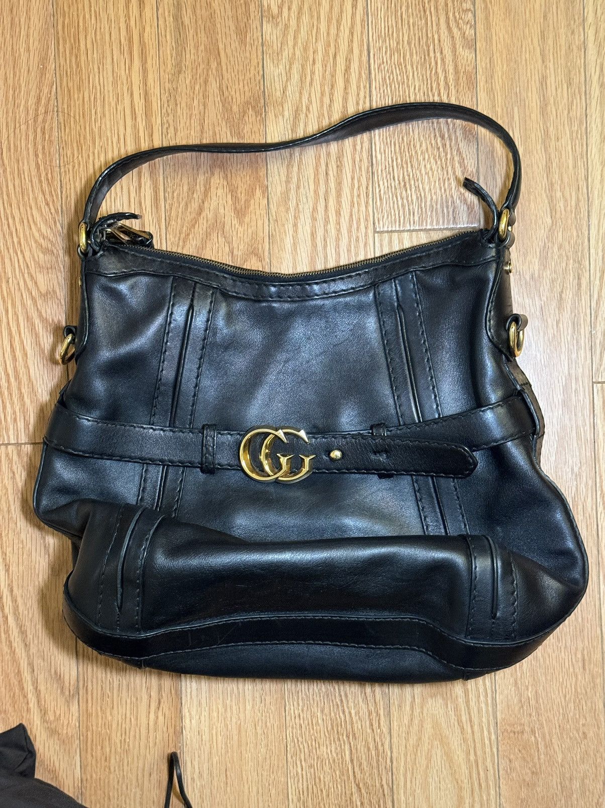 Gucci GUCCI Black Leather GG Running Medium Double G Hobo Bag Size ONE SIZE - 3 Thumbnail
