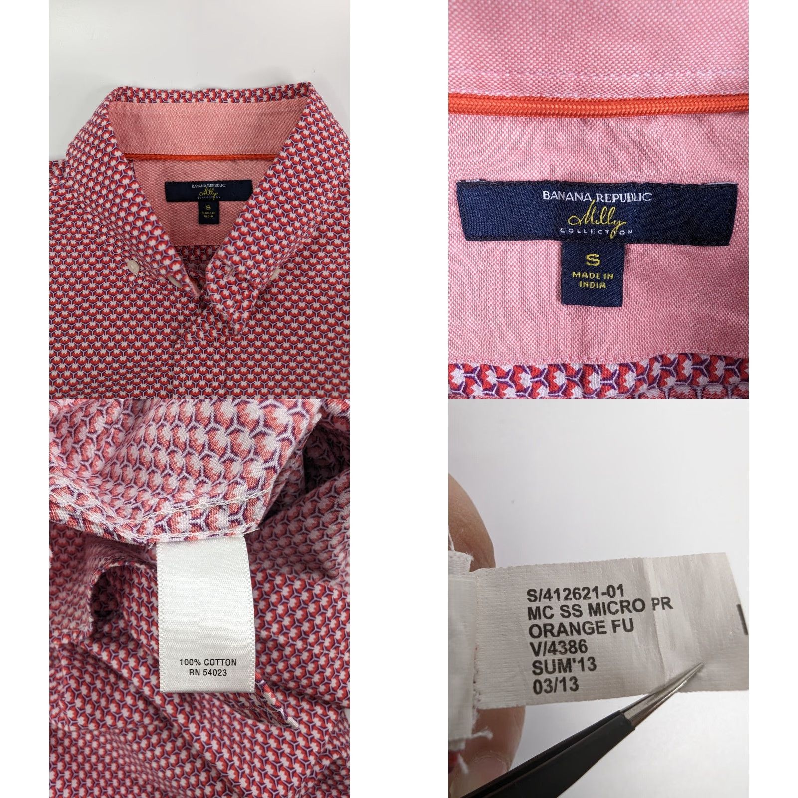 Banana Republic VINTAGE Banana Republic Milly Collection Short Sleeve Button Down Shirt Red Small No Size US S / EU 44-46 / 1 - 8 Thumbnail