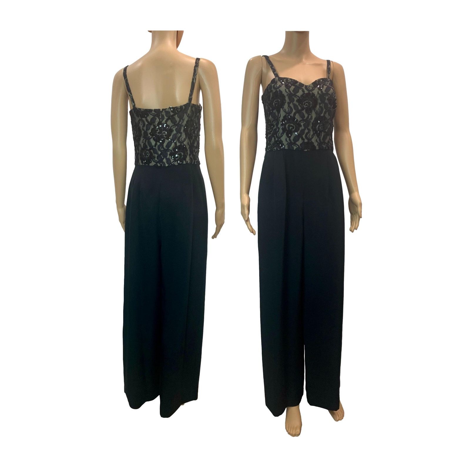 Vintage 80s Nolan Miller Black Jumpsuit Lace Beads and Sequins XS Size 27" / US 4 / IT 40 - 3 Thumbnail