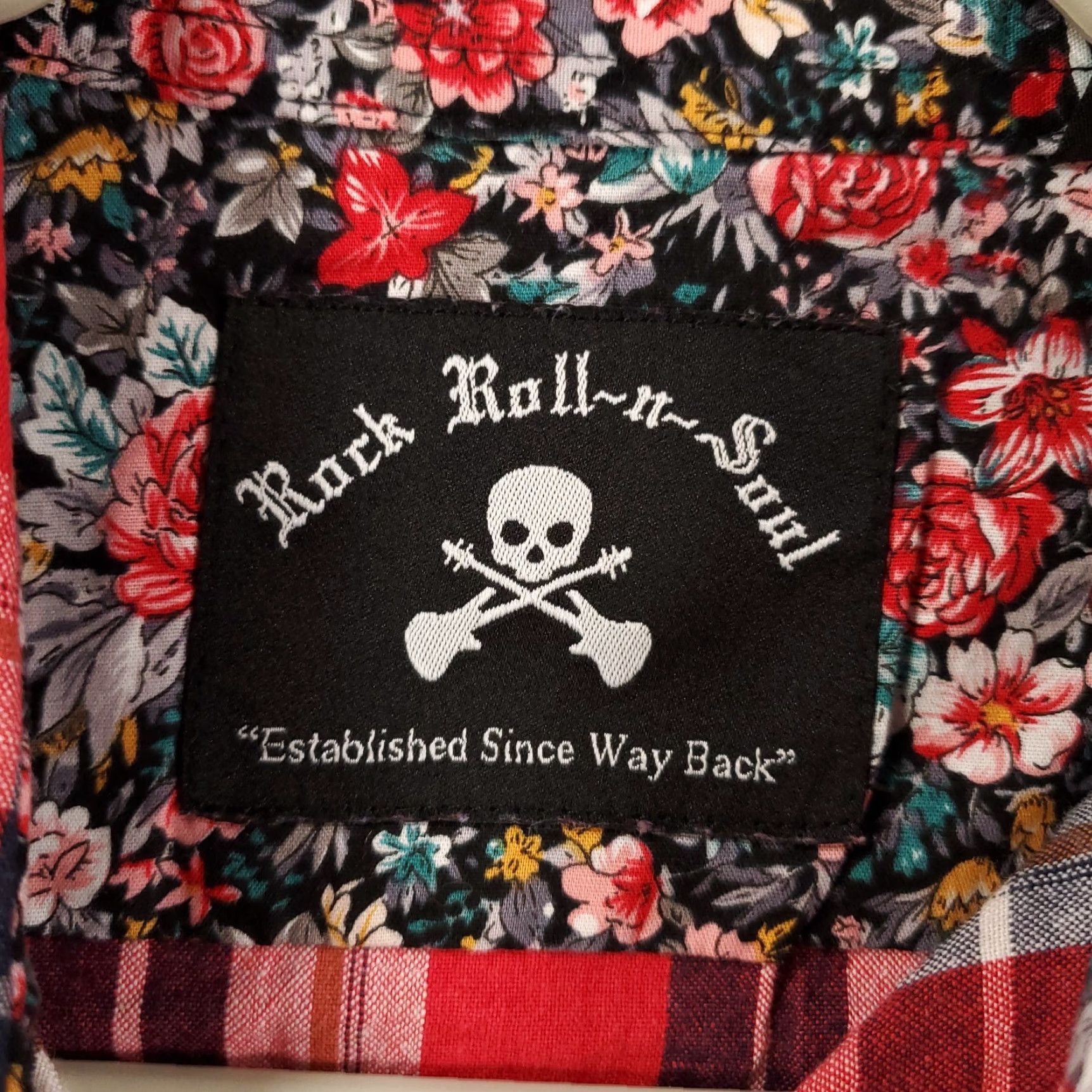 Vintage Rock Roll N Soul Shirt Mens Small Plaid Floral Snap Cuff Trim Cowboy Western Pocketed Red Cotton Blend Button-Up Size US S / EU 44-46 / 1 - 4 Thumbnail