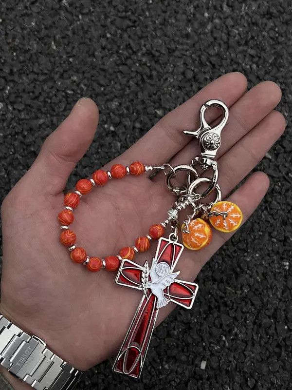 Jewelry Red Orange Tropical Keychain, y2k Keychain Size ONE SIZE - 1 Thumbnail