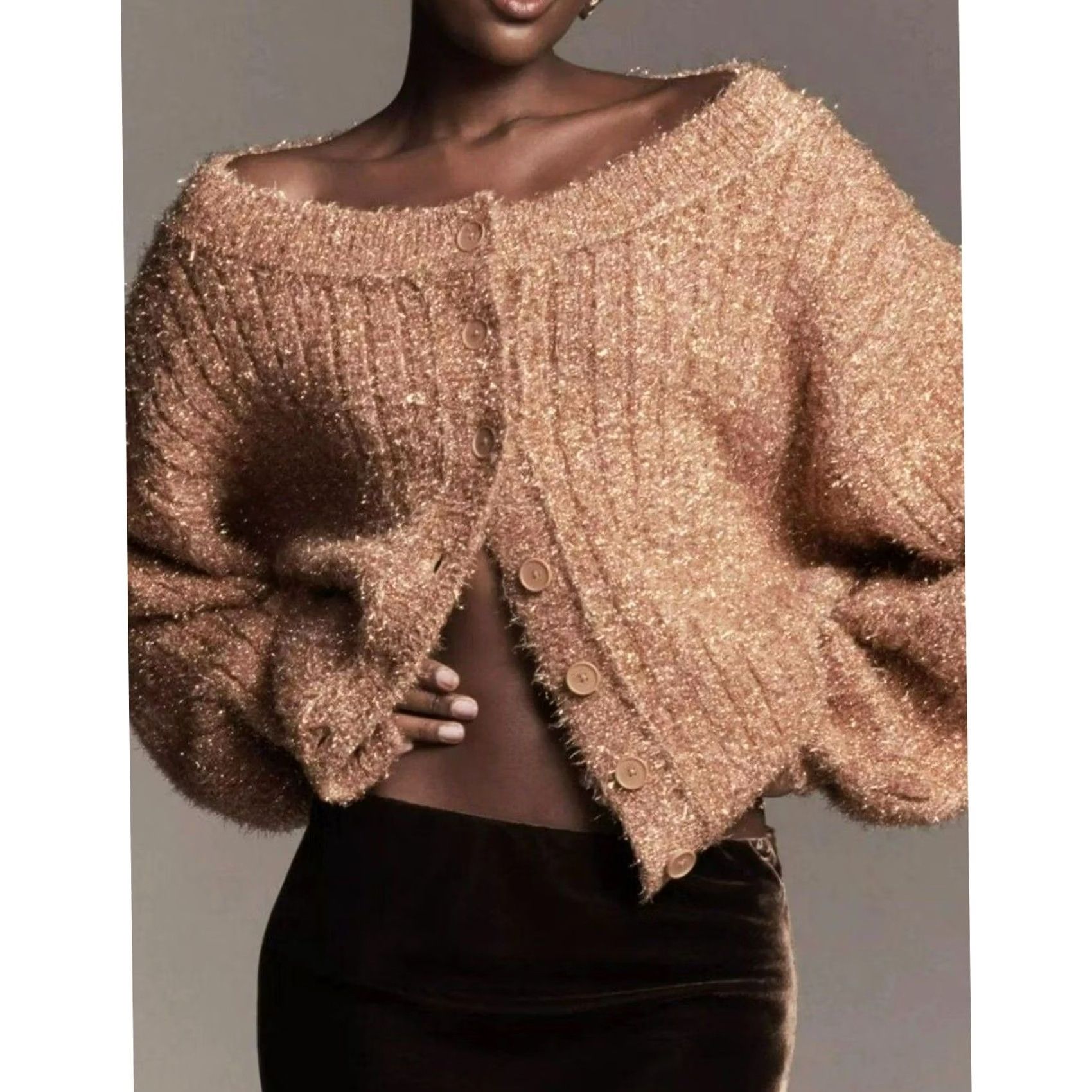 Anthropologie Anthropologie Cardigan Sweater Small Pink Metallic Blush Copper Cable Knit Round Neck Long Sleeve Button Front Holiday Party Casual Womens XS Size S / US 4 / IT 40 - 2 Thumbnail