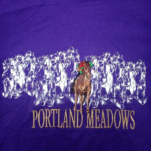 Fruit Of The Loom × Vintage Vintage Portland Meadows Horse Racing Embroidered T-Shirt Size US L / EU 52-54 / 3 - 1 Thumbnail
