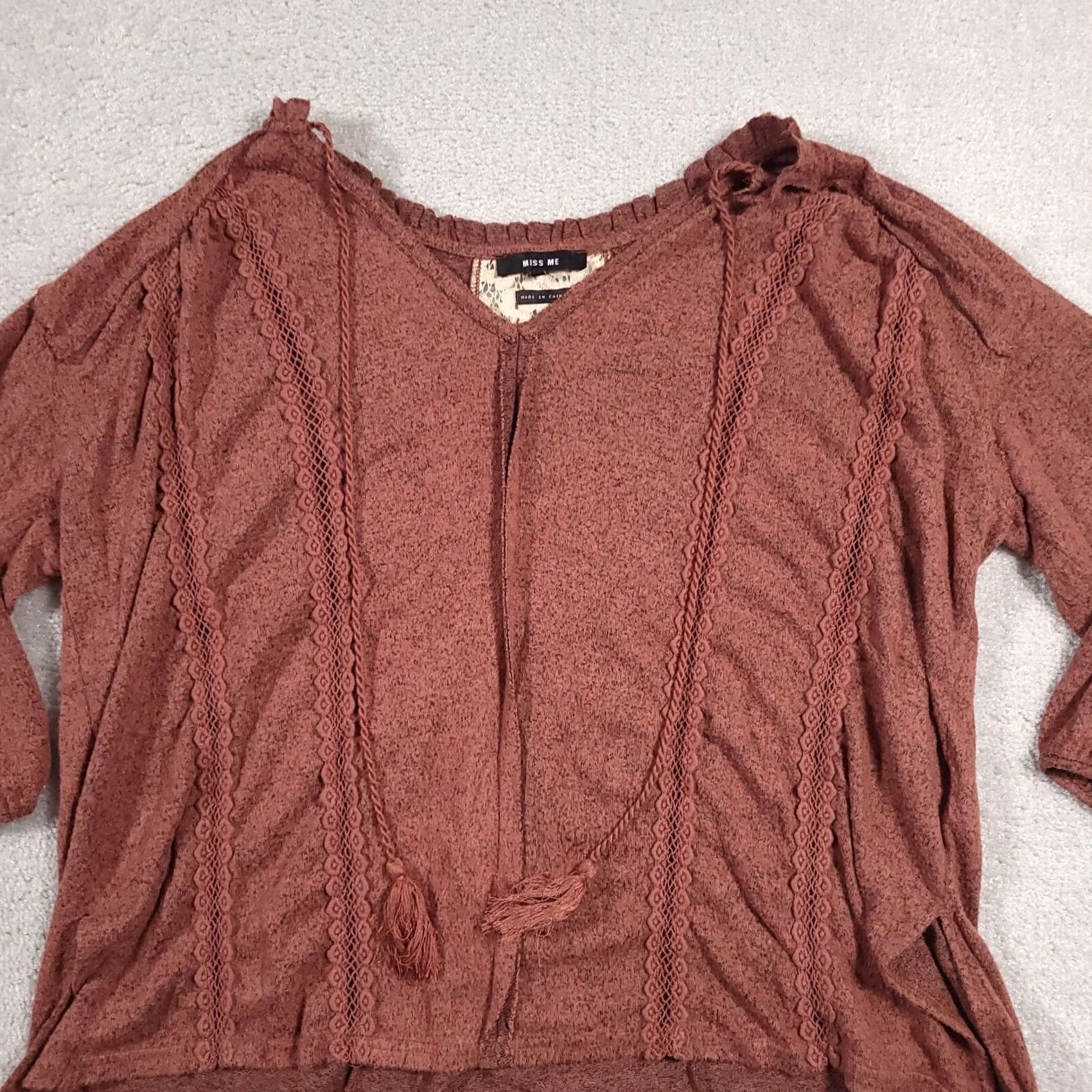 Miss Me Miss Me Knit Sweater Women's Small Brown Boho Tasseled High Low Oversized Pullver? Size S / US 4 / IT 40 - 3 Thumbnail