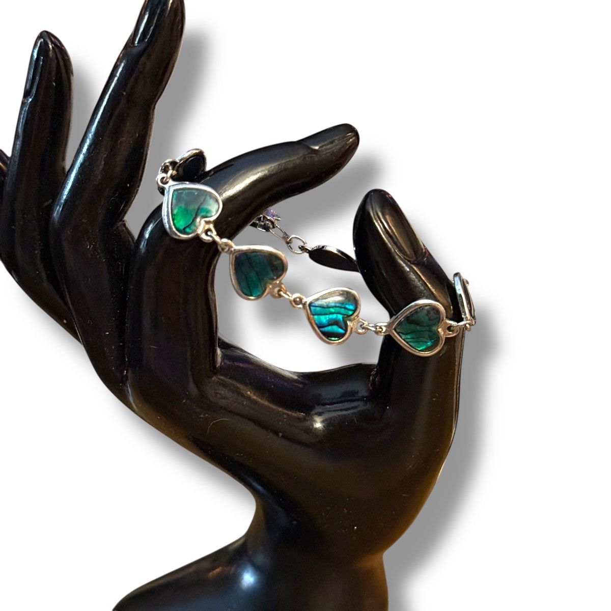 Vintage Vintage silver tone abalone heart link bracelet Size ONE SIZE - 2 Thumbnail