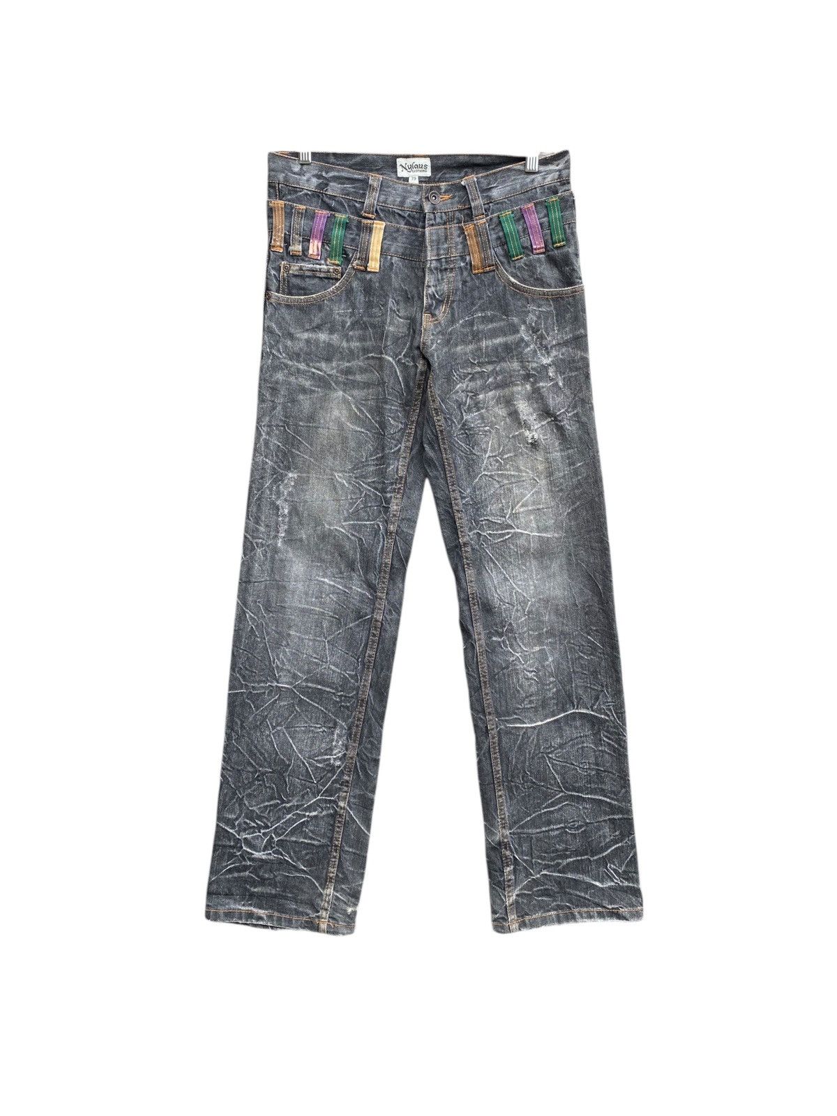 Japanese Brand NYLAUS JEANS DOUBLE WAIST DOPE STONE WASH FADED DESIGN OPIUM Size US 31 - 2 Thumbnail