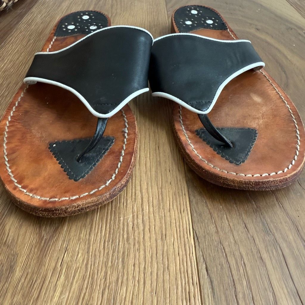 Other Steven Salario Black White Leather Slip On Flat Sandals 9 Size US 9 / IT 39 - 4 Thumbnail