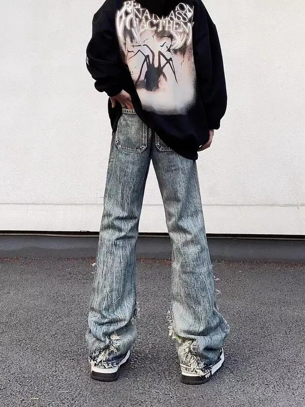 VIBE Vintage washed fringed raw edge straight-leg jeans Size US 34 / EU 50 - 5 Thumbnail