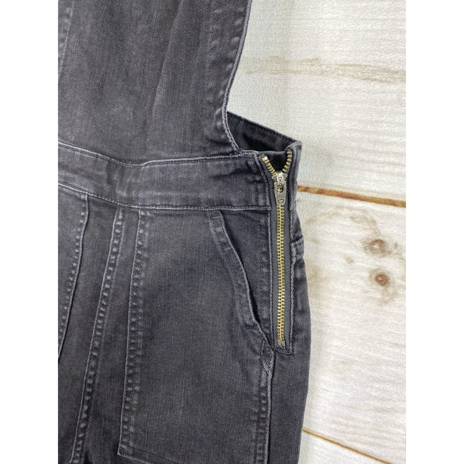 Madewell Madewell Overall Black XXS Denim Romper Jumpsuit Bodysuit Skinny Leg Side Zip Boho Stretch Pockets Casual Women’s Size 24" / US 00 / IT 34 - 3 Thumbnail