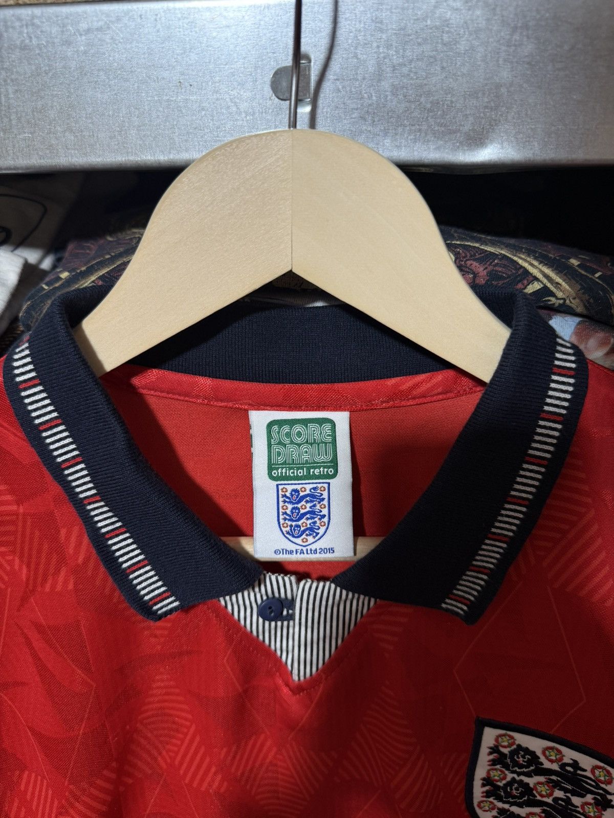 Vintage England Score Draw Red 1990 World Cup Away Football Shirt Size US S / EU 44-46 / 1 - 5 Thumbnail