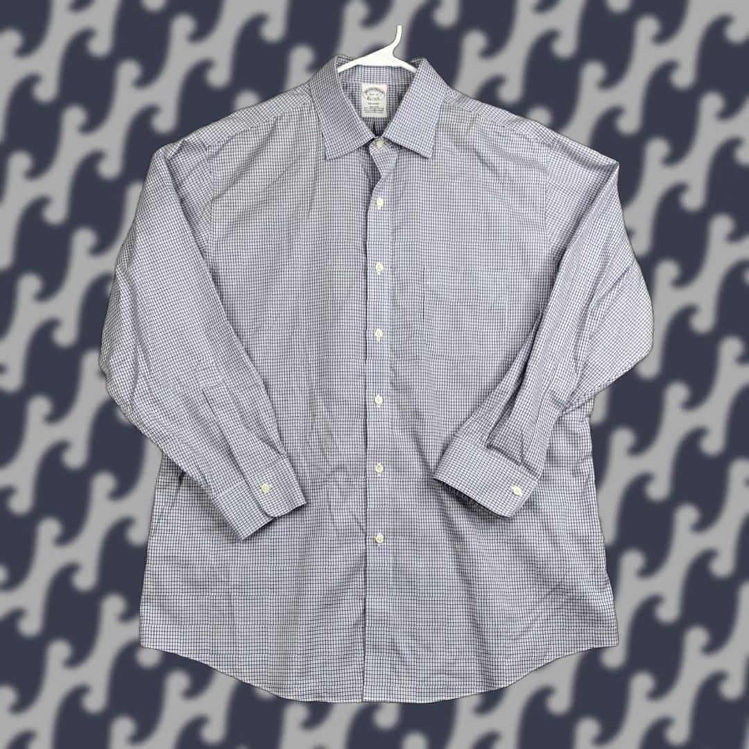 Brooks Brothers Brooks Brothers Regent Shirt Mens 16.5 Blue Check Supima Cotton Classic Business Size US XL / EU 56 / 4 - 1 Thumbnail