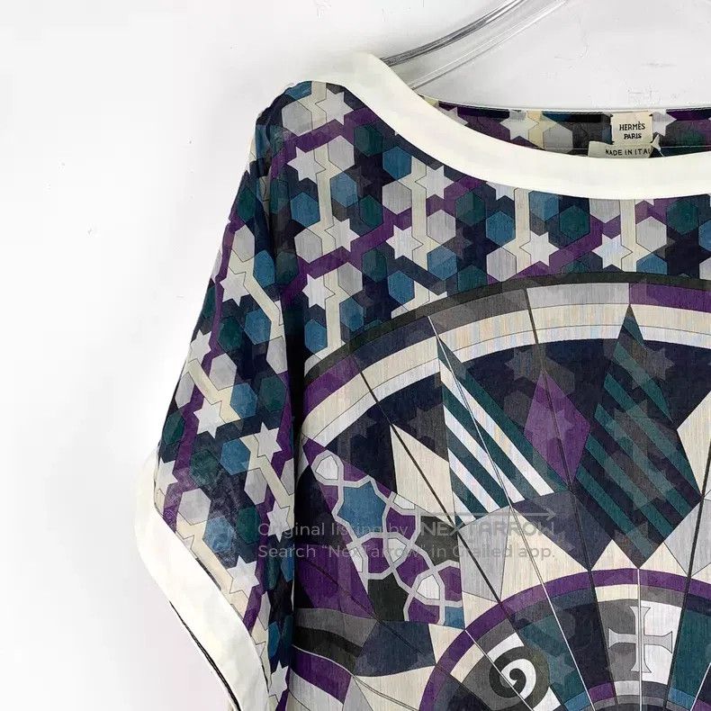 Hermes Hermes Multicolor Compass Geometric Pattern Printed Cotton Size XXS / US 00 / IT 34 - 3 Thumbnail