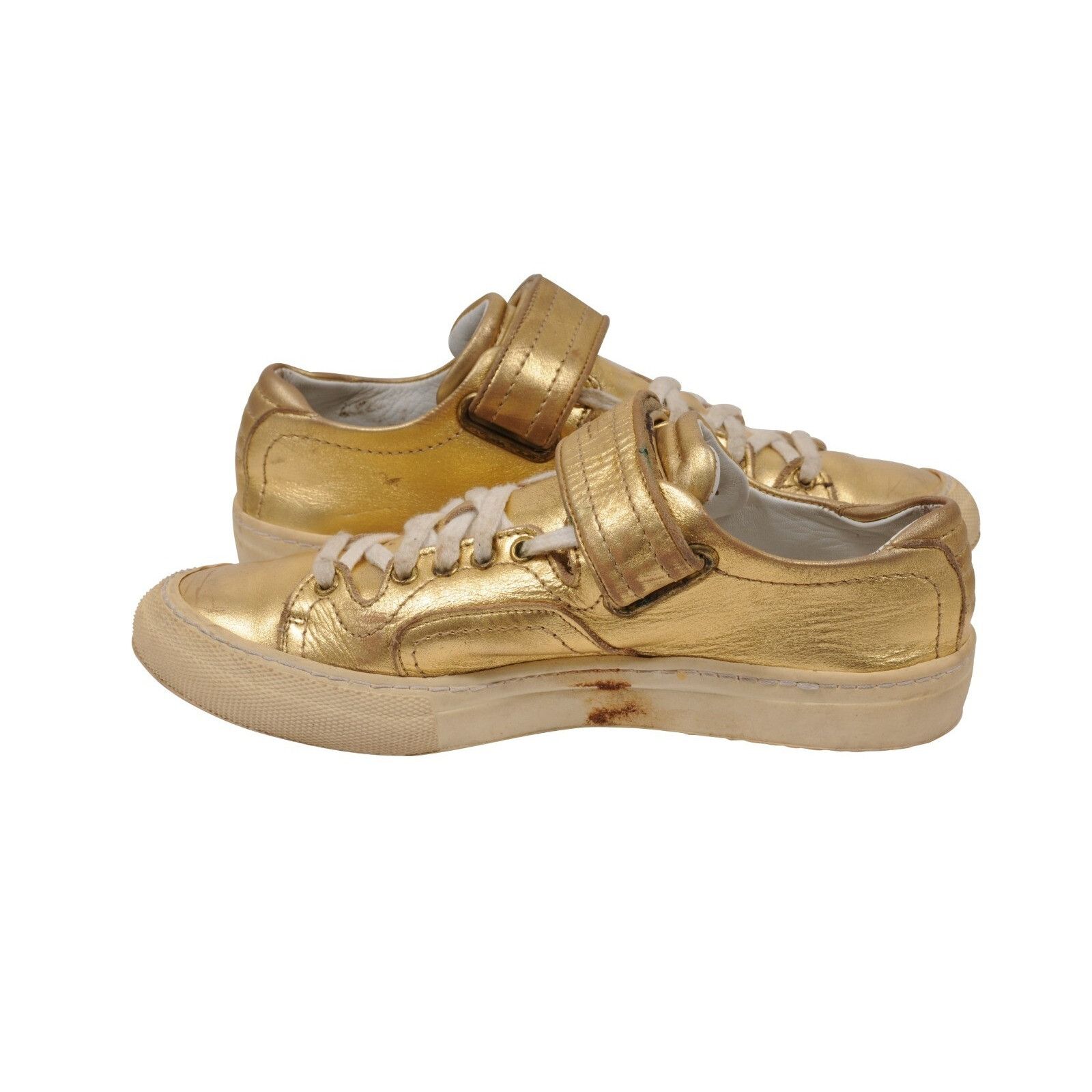 Pierre Hardy Low Top Strap Sneakers Gold Leather Size US 8 / IT 38 - 10 Thumbnail