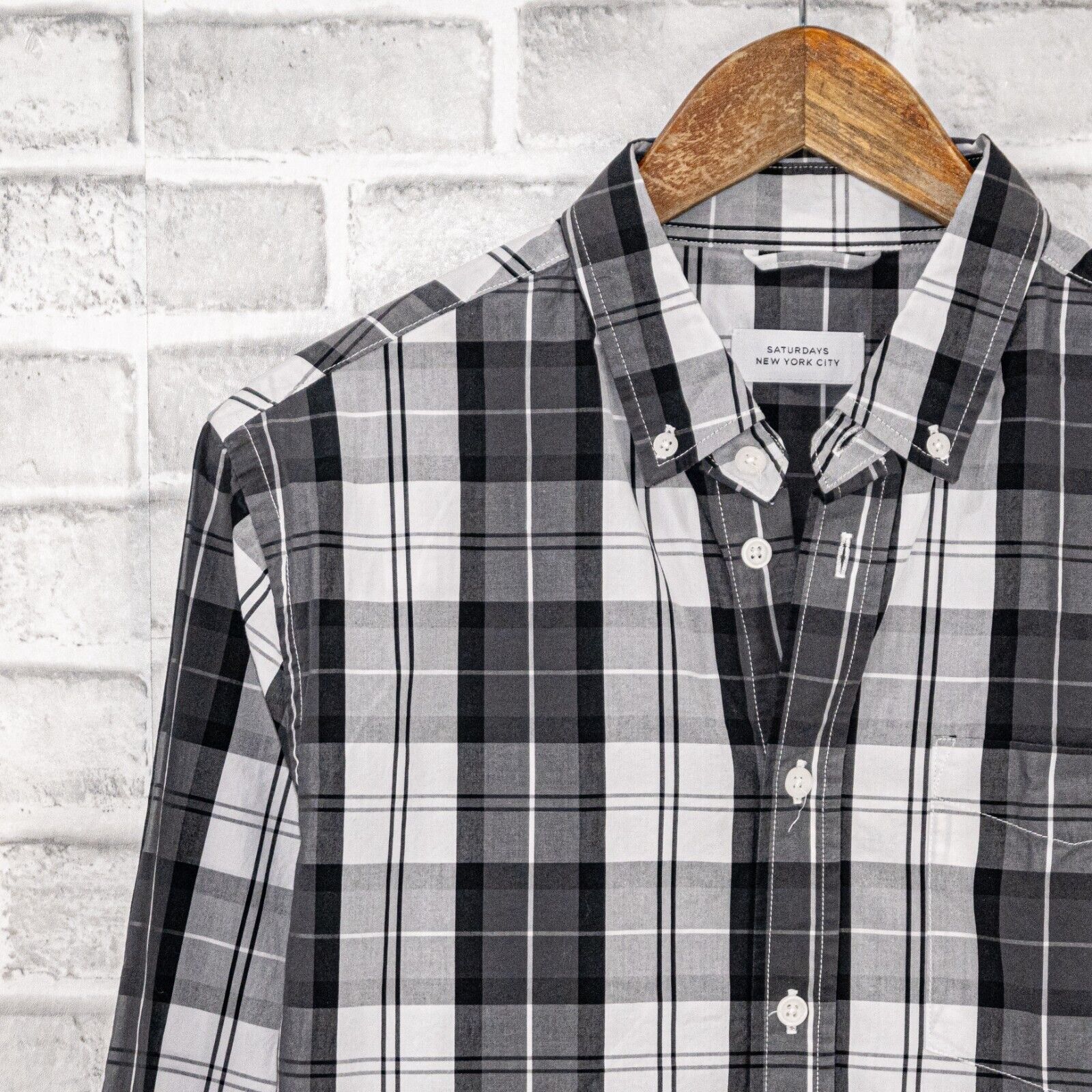 Saturdays NYC SATURDAYS NYC Men's Long Sleeve Button Down Shirt Gray Plaid Size US M / EU 48-50 / 2 - 5 Thumbnail