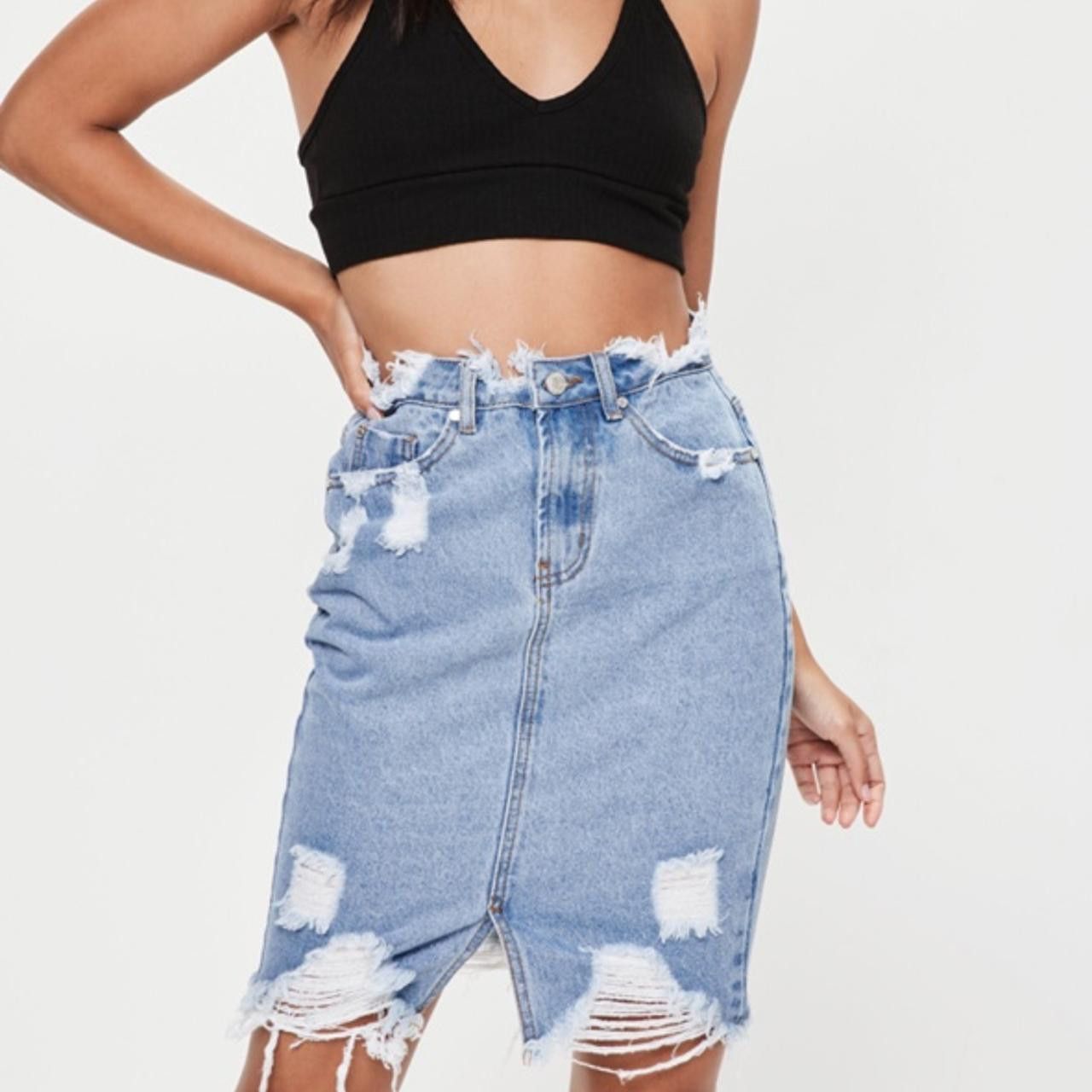 Missguided Missguided Busted Hem Denim Midi Skirt 36 / 4 Size 27" / US 4 / IT 40 - 1 Thumbnail