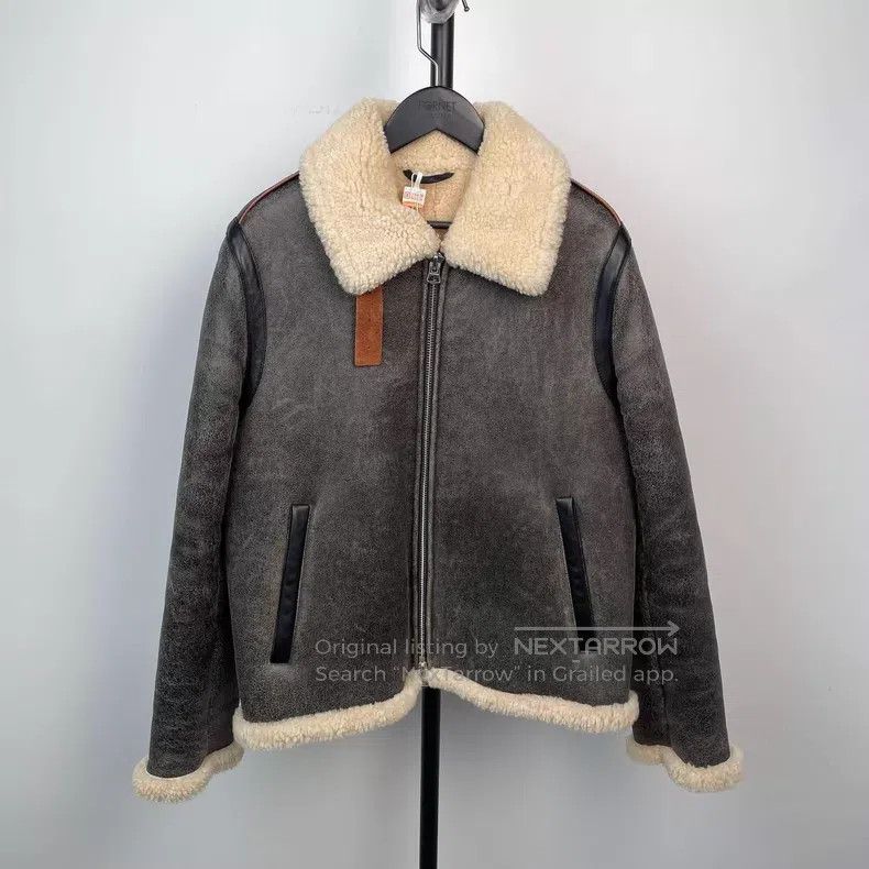 Acne Studios Acne Studios Grey Leather and Fur Collar Flight Jacket Size M / US 6-8 / IT 42-44 - 1 Thumbnail