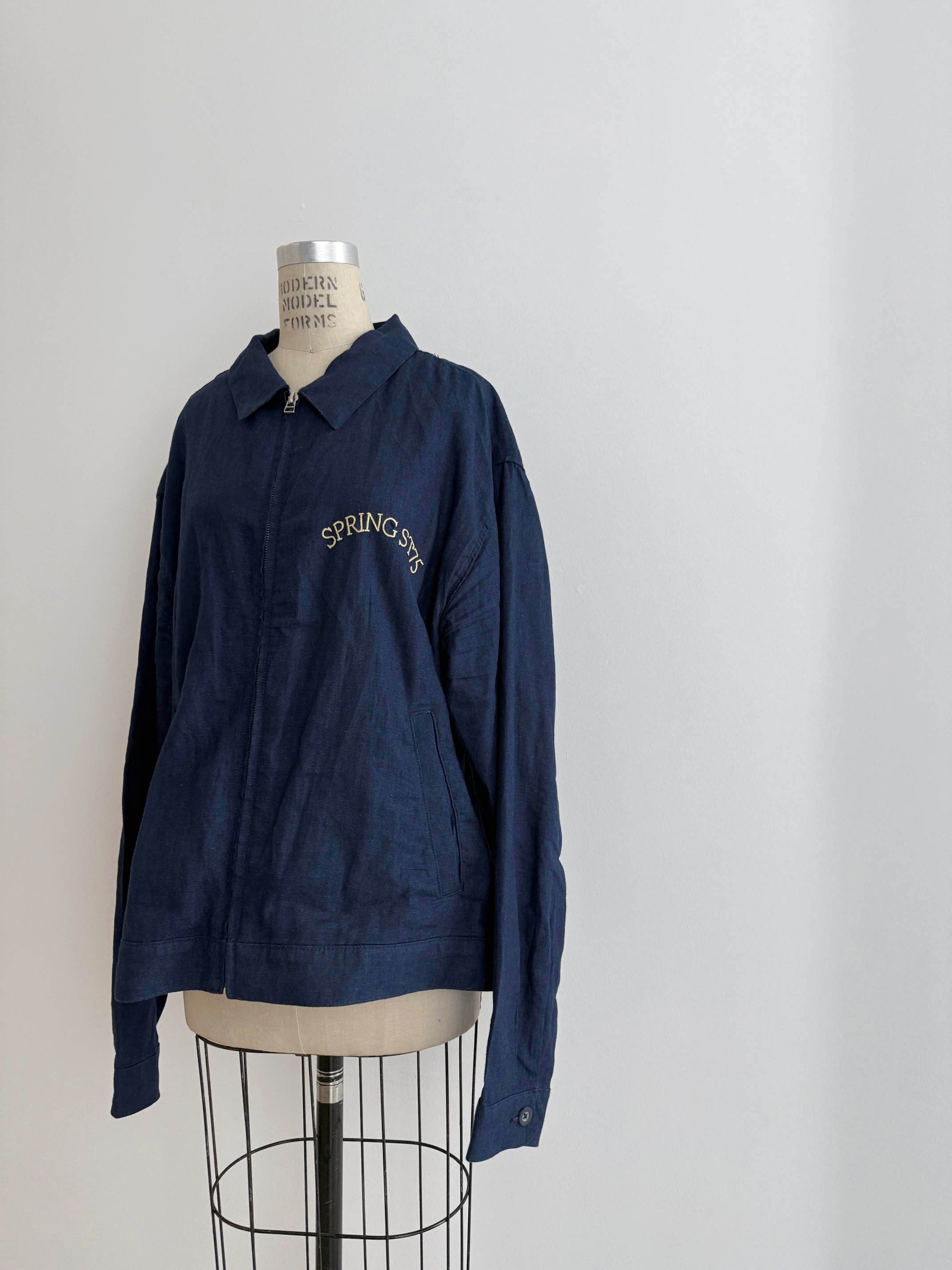 Vintage Vintage Chain stitch jacket : navy linen Size US XL / EU 56 / 4 - 1 Thumbnail