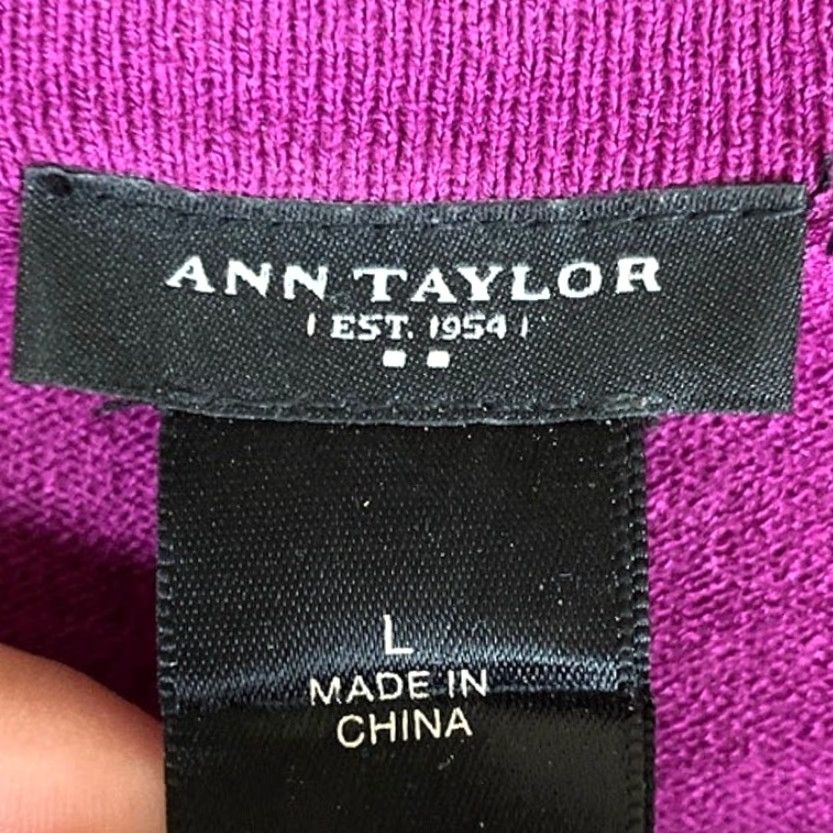 Ann Taylor Ann Taylor Womens Sweater Cardigan Purple V-Neck Short Sleeve L Size L / US 10 / IT 46 - 6 Thumbnail