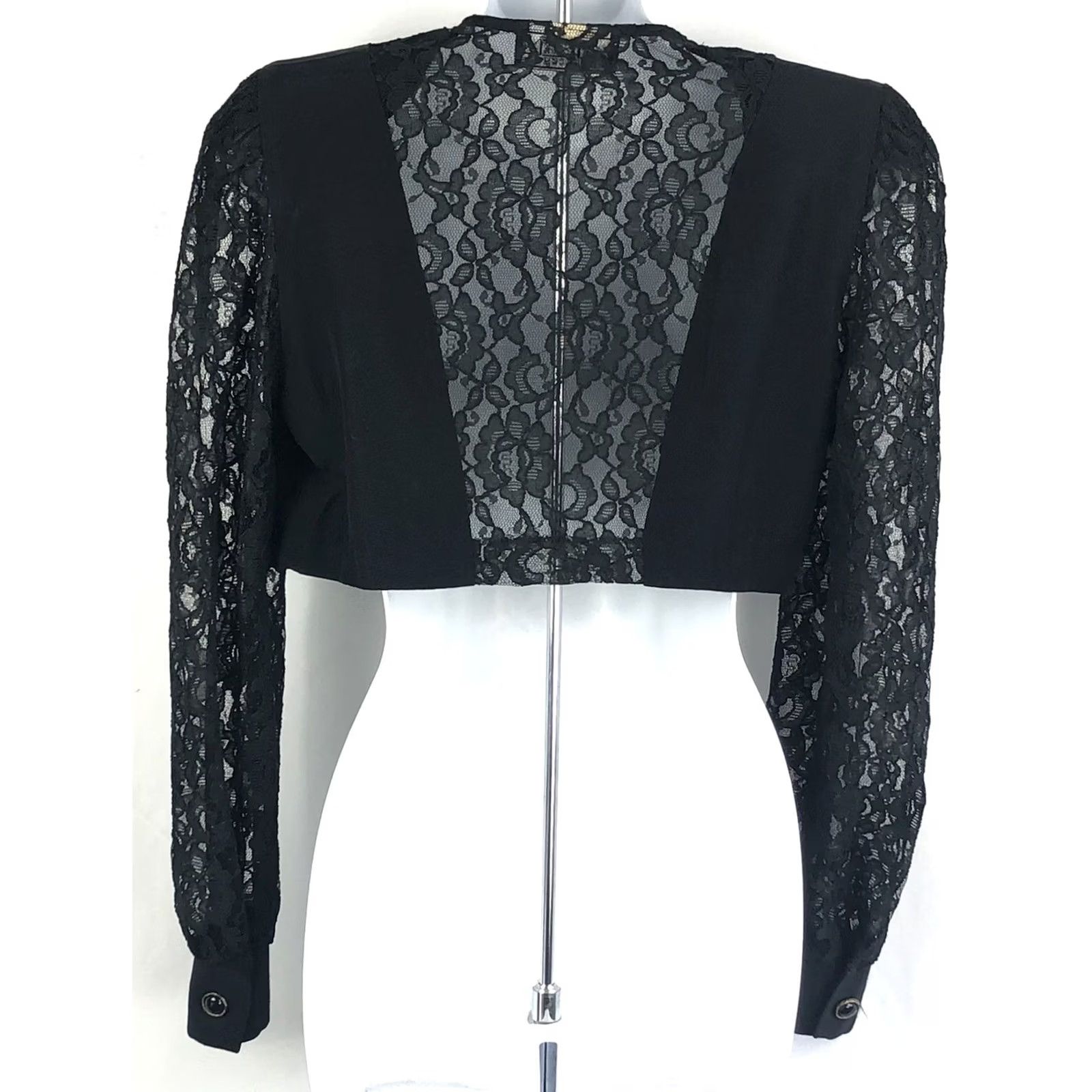 Vintage VINTAGE Chauncey St Cropped Micro Bolero S Black Floral Lace Shrug Y2K Grunge 90s Size S / US 4 / IT 40 - 3 Thumbnail
