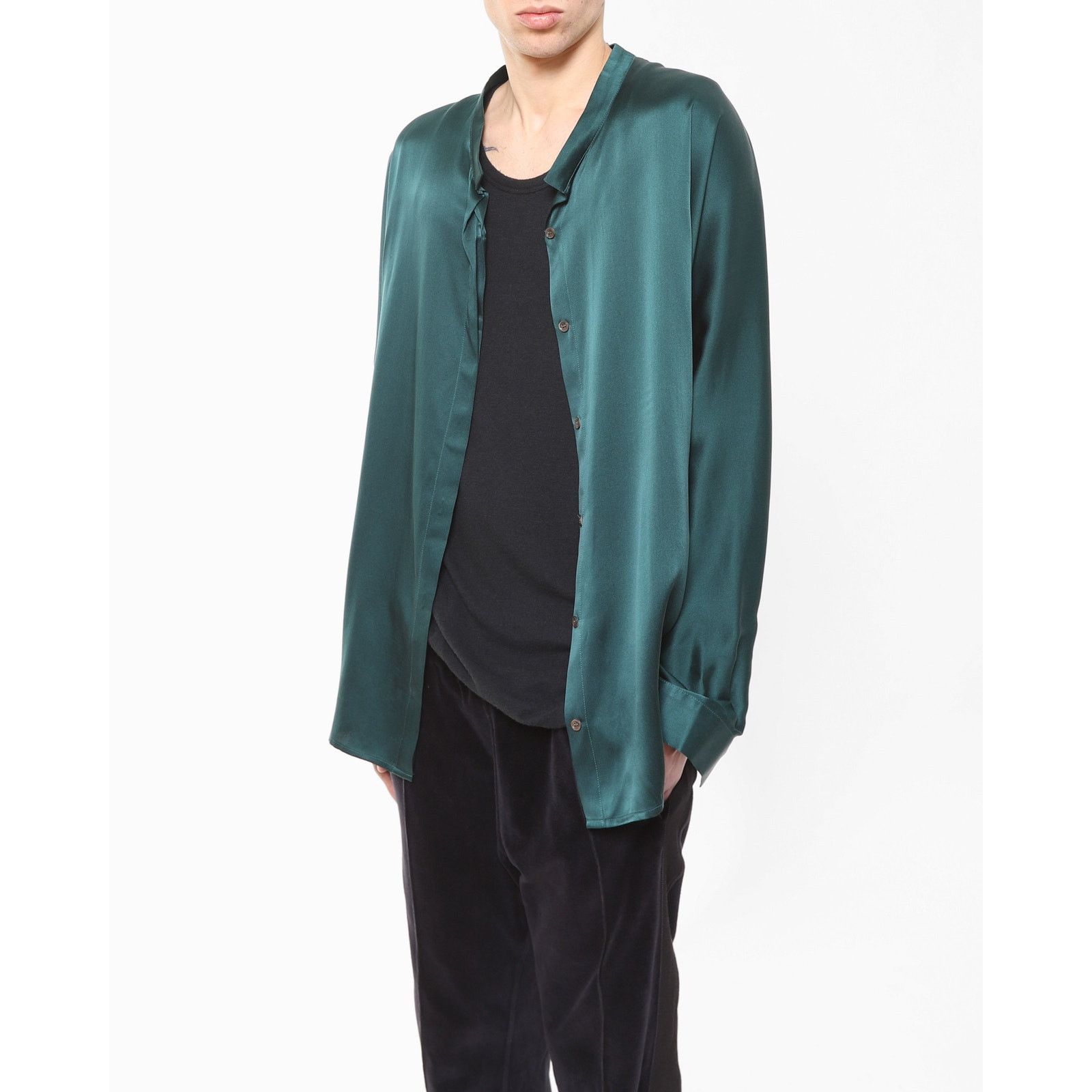 Haider Ackermann FW18 Oversized Mandarin in Forrest Green Silk Size US M / EU 48-50 / 2 - 4 Thumbnail