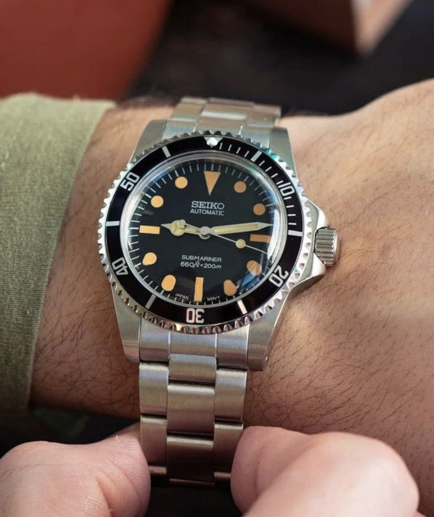 Japanese Brand Seiko Mod Submariner No Date Black Dial Steel Oyster Watch Size ONE SIZE - 1 Thumbnail