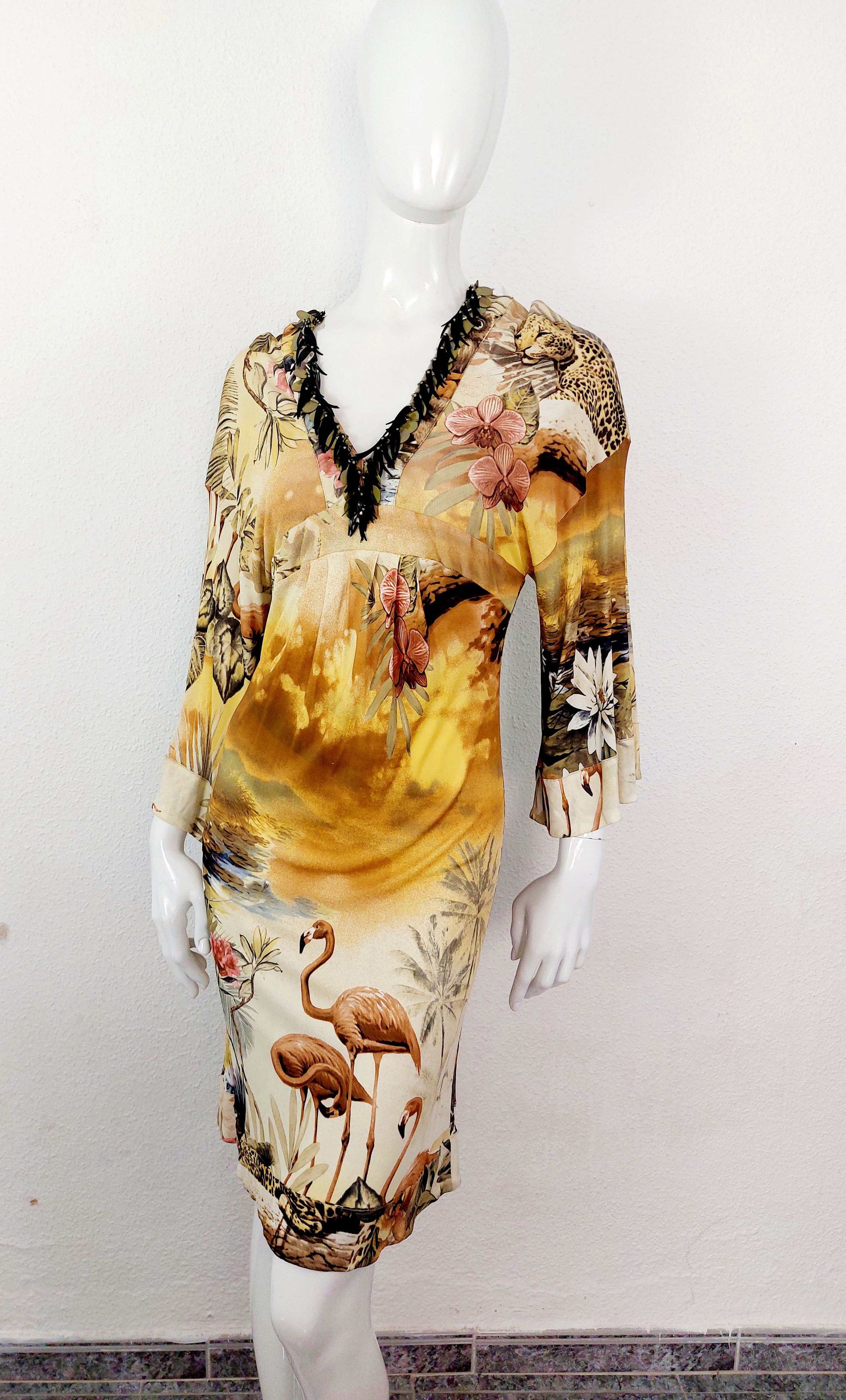 Roberto Cavalli Roberto Cavalli Tropical Flamingo Beaded Jungle Dress Size M / US 6-8 / IT 42-44 - 1 Thumbnail