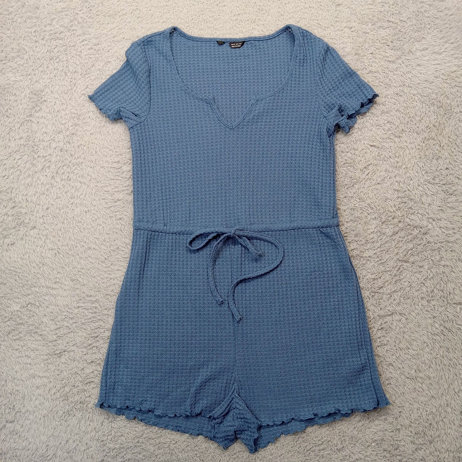 & Other Stories Women's Waffle Romper XS Blue Tie Polyester Cotton Size 27" / US 4 / IT 40 - 1 Thumbnail