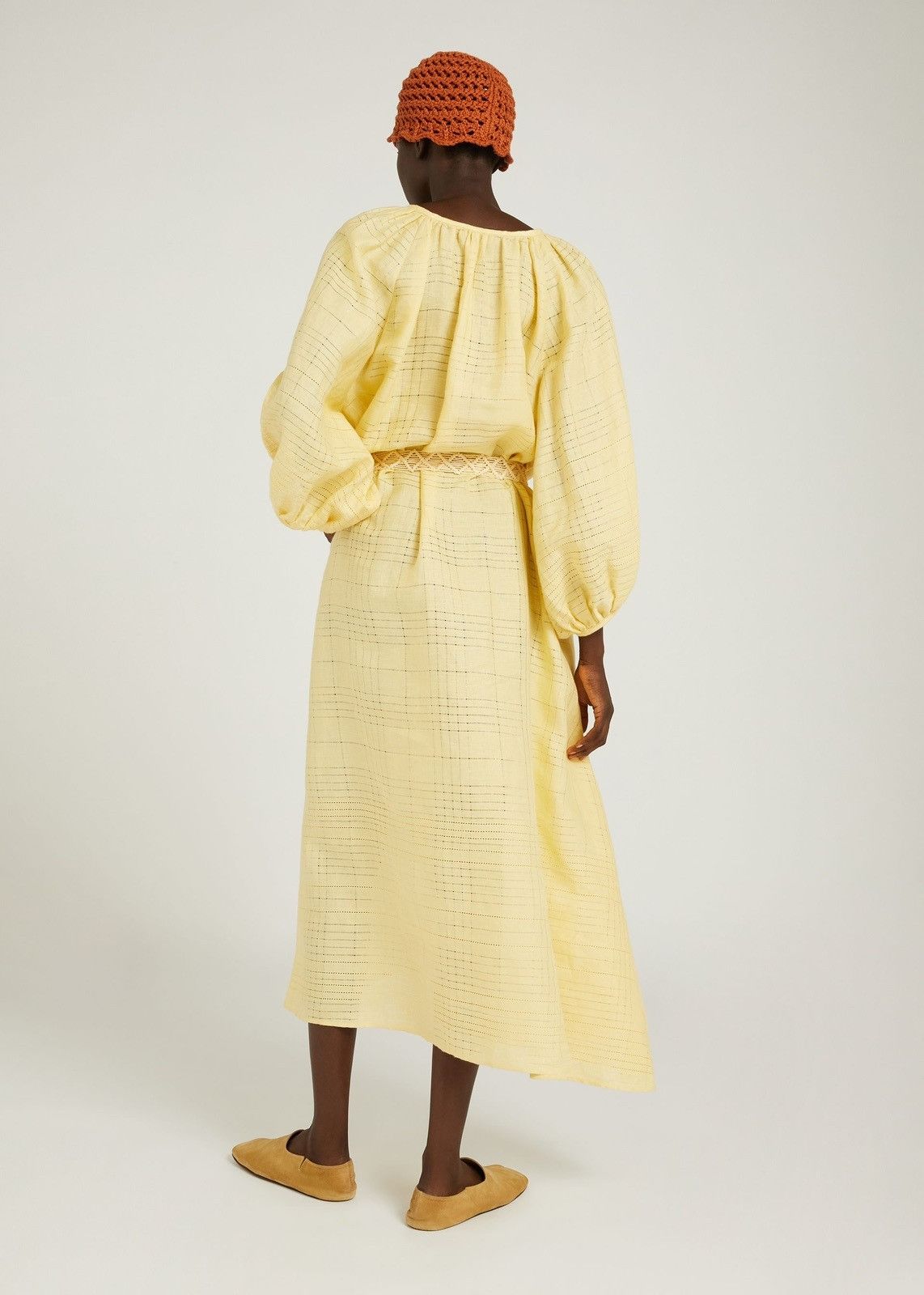 Loro Piana o1srvl11e0824 Medea Af Needle Linen Midi Dress in Yellow Size XL / US 12-14 / IT 48-50 - 3 Thumbnail