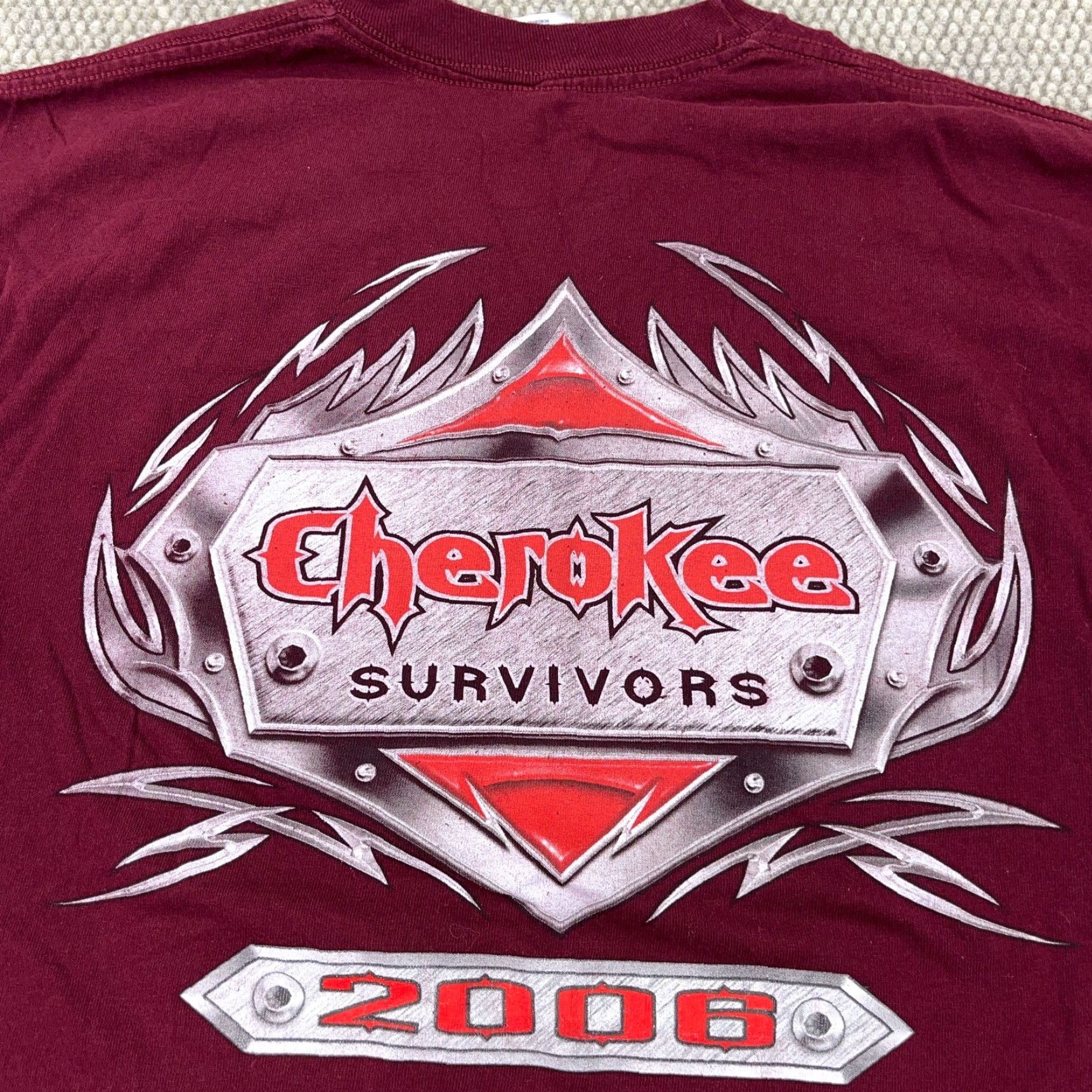 Jerzees Vintage Jerzees T-Shirt Men XL Red Graphic Print Biker Shirt 80s USA Logo Hardwearing Cotton Short Sleeve Crew Neck distressed style? Size US XL / EU 56 / 4 - 7 Thumbnail