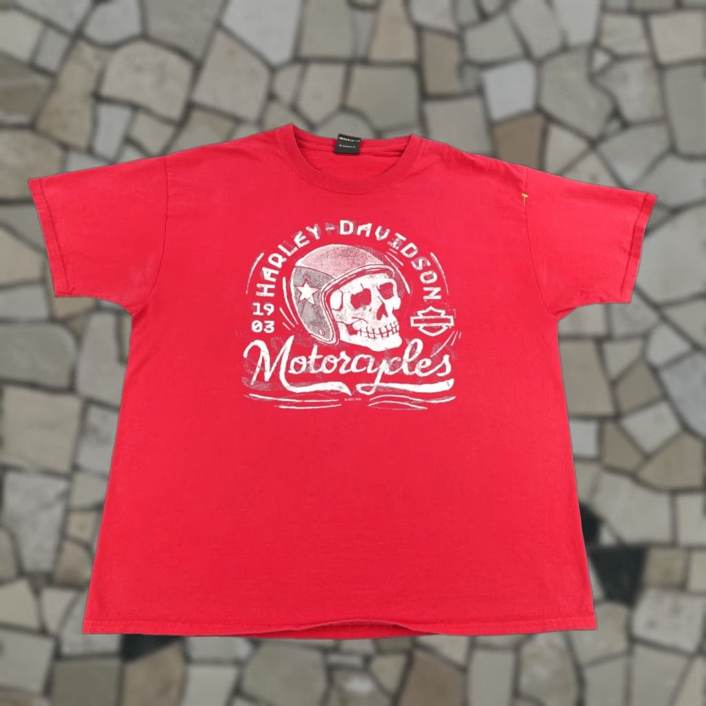 Harley Davidson Harley-Davidson T-Shirt Mens XL Red Graphic Print Biker Skeleton Eagles Motorcycle Outdoor Skull 2000s Size US XL / EU 56 / 4 - 1 Thumbnail